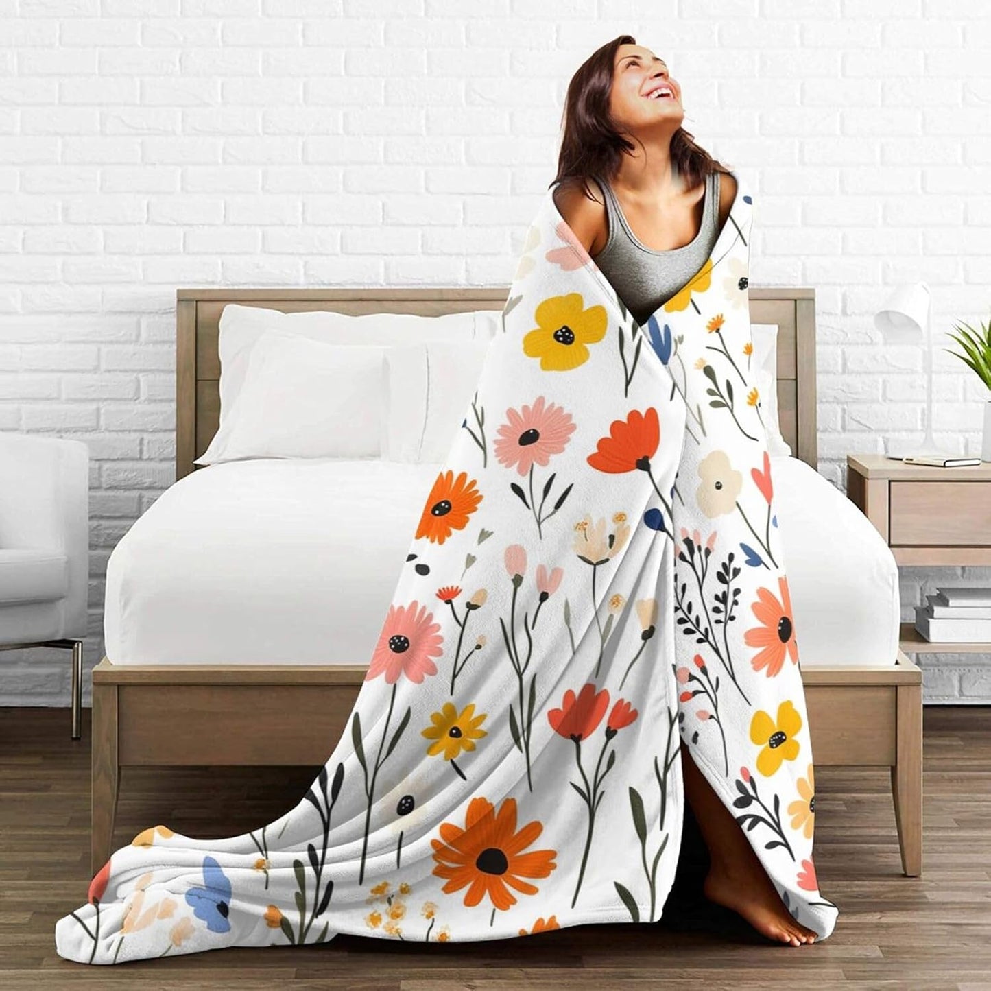 Wildflowers Floral Blanket for Women Girls Super Soft Cozy Fleece Flower Throw Blanket Plush Botanical Plant Bedding Decor Blanket Gifts for Boys Kids Men 40''X50''