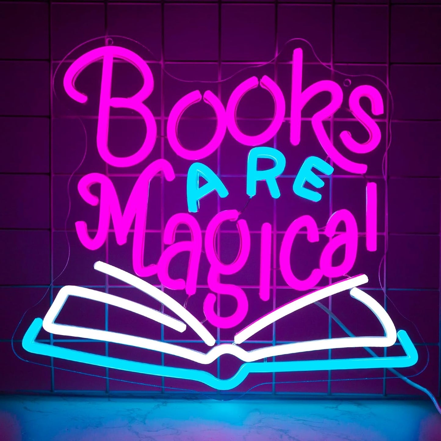 Books are Magical Neon Sign, Neon Signs for Wall Decor, Dimmable Led Signs for Bedroom, Light Up Signs for Classroom Reading Room Book Party Library Decoration Bookish Decor Gifts