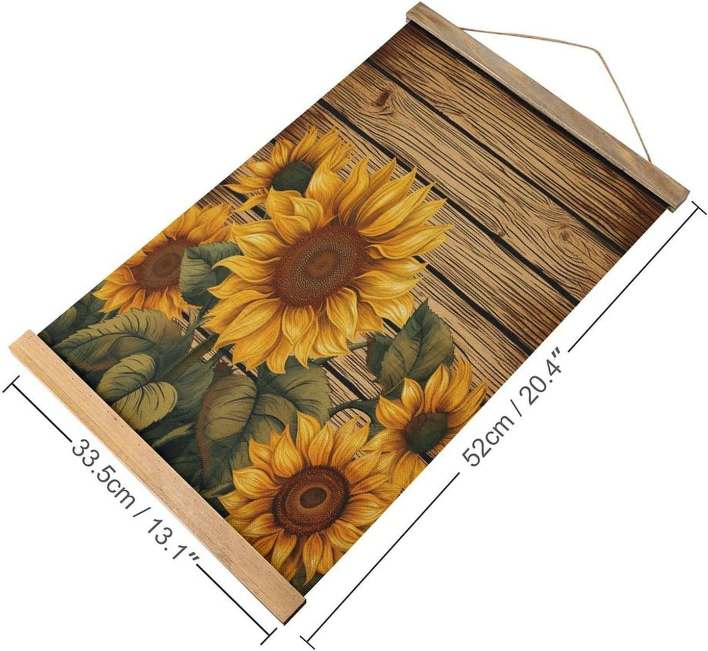 Vintage Paint Wooden Board Sunflower Poster with Wooden Frame Personalized Linen Hanging Scroll Painting Rustic Wall Hanging Illustrative Modern Artwork Decor for Home Living Room Bedroom Office