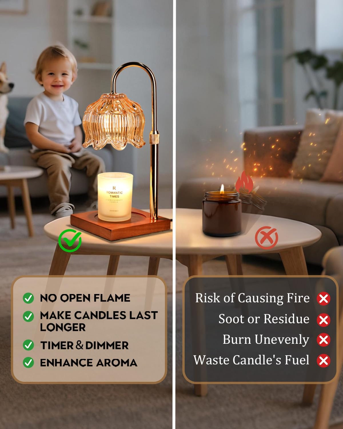 Flower Candle Warmer Lamp with Timer & Dimmer, Adjustable Height Candle Warmer, Birthday Gifts for Women Mom, House Warming New Home Decor, Wax Warmer with 2 Bulbs for Jar Candles