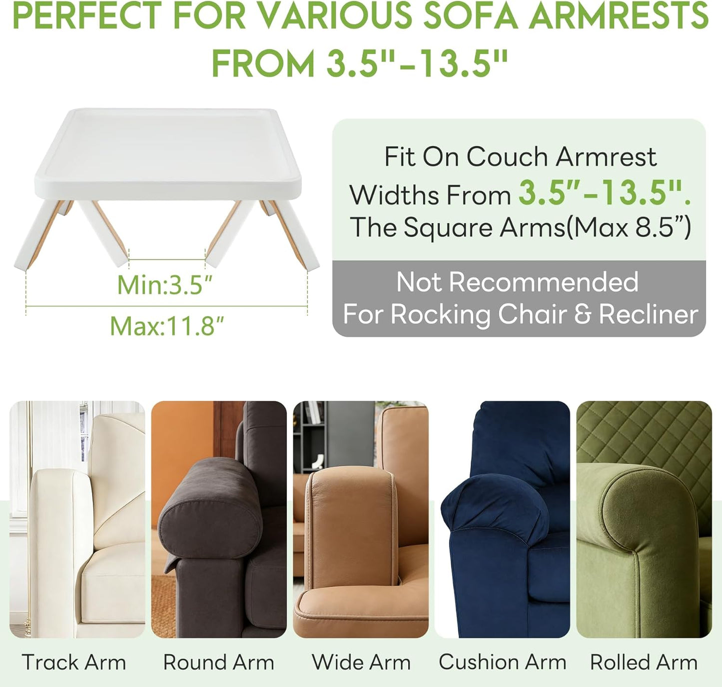 SINWANT Couch Arm Table,Bamboo Couch Arm Tray Clip on Sofa Armrest,Chair Side Table for Small Spaces Drink Eating Dinner