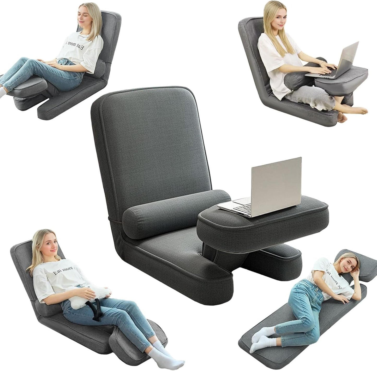 ZALL Grey Floor Folding Recliner Chair, Adjustable Back Support - Ergonomic Comfort for Game Room, Home Reading & Kitchen Leisure
