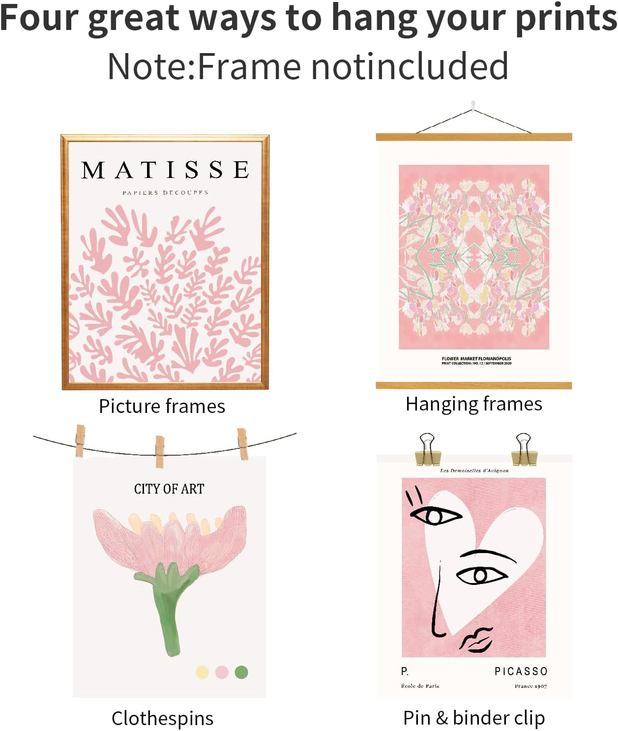 QIAOMICS Pink Flower Market Wall Art Prints,Cute Matisse Wall Decor Aesthetic,Colorful Exhibition Posters Wall Decor Posters for Bedroom,Dorm (8"×10" Unframed)