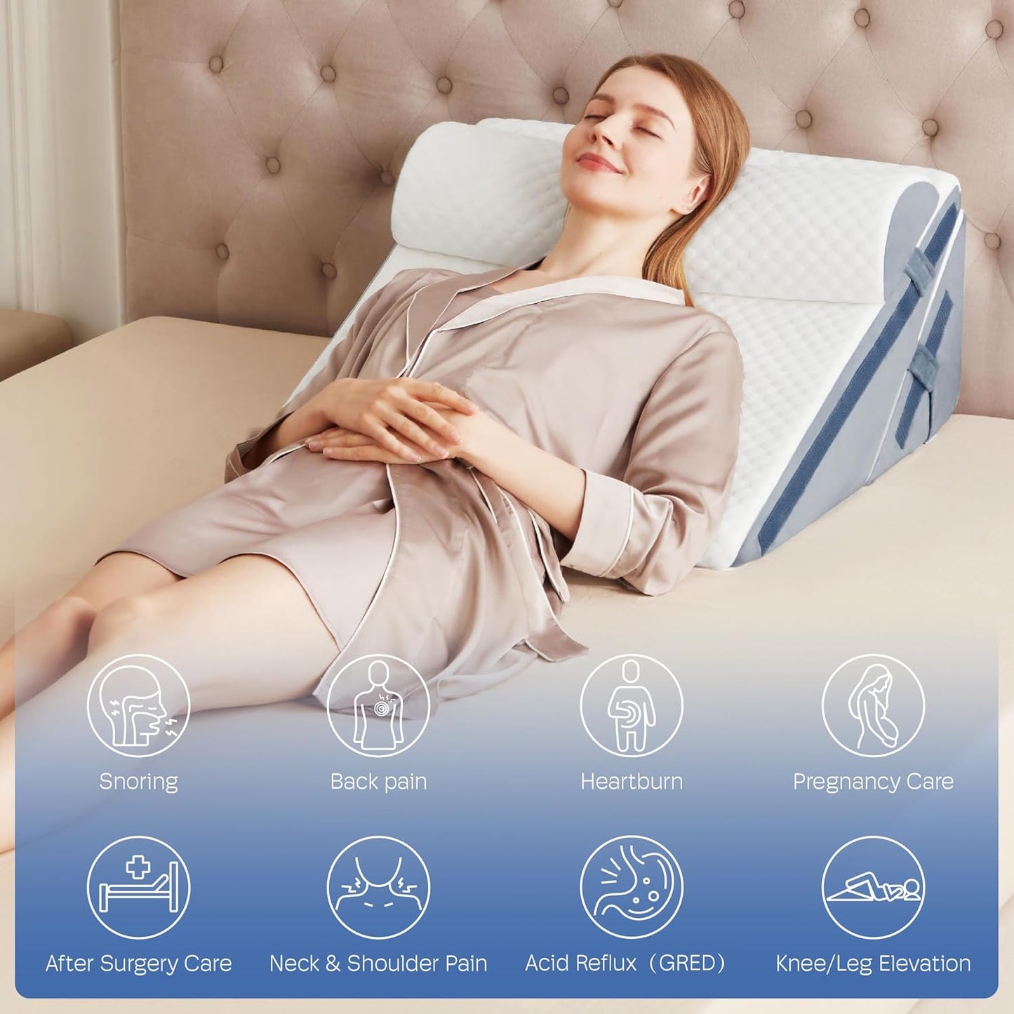 3PCS Wedge Pillow, Orthopedic Wedge Pillow for Acid Reflux, Back Pain Relief, Cooling Memory Foam Top, Bed Wedge Pillows for Headboard, Sleeping, Snoring, Back Support, After Surgery.
