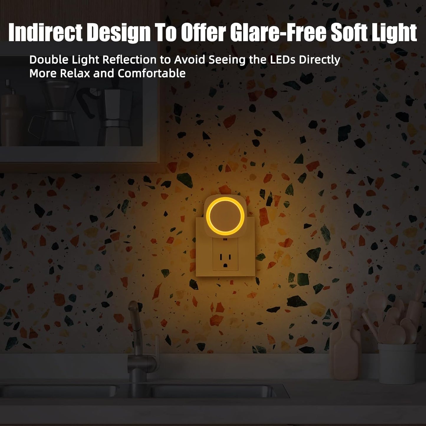Amber Night Lights Plug into Wall, 4 Packs Dimmable Night Light with Dust to Dawn Sensor, Automatically Turn on and Off, Gentle Glow Nightlight for Bathroom,Bedroom,Stairs,Kitchen,Hallway, Amber