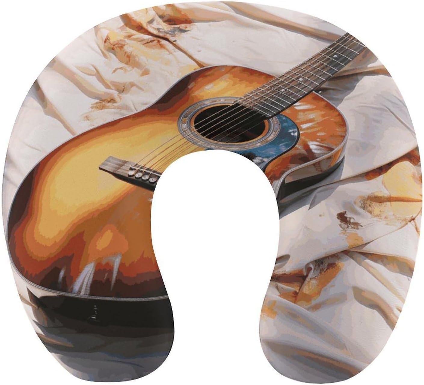 Watercolor Acoustic Guitar Neck Pillow Memory Foam U Shaped Pillows Portable Pillows for Shoulder Travel Head Support Pillow with Concealed Zipper for Airplane Car Home Office