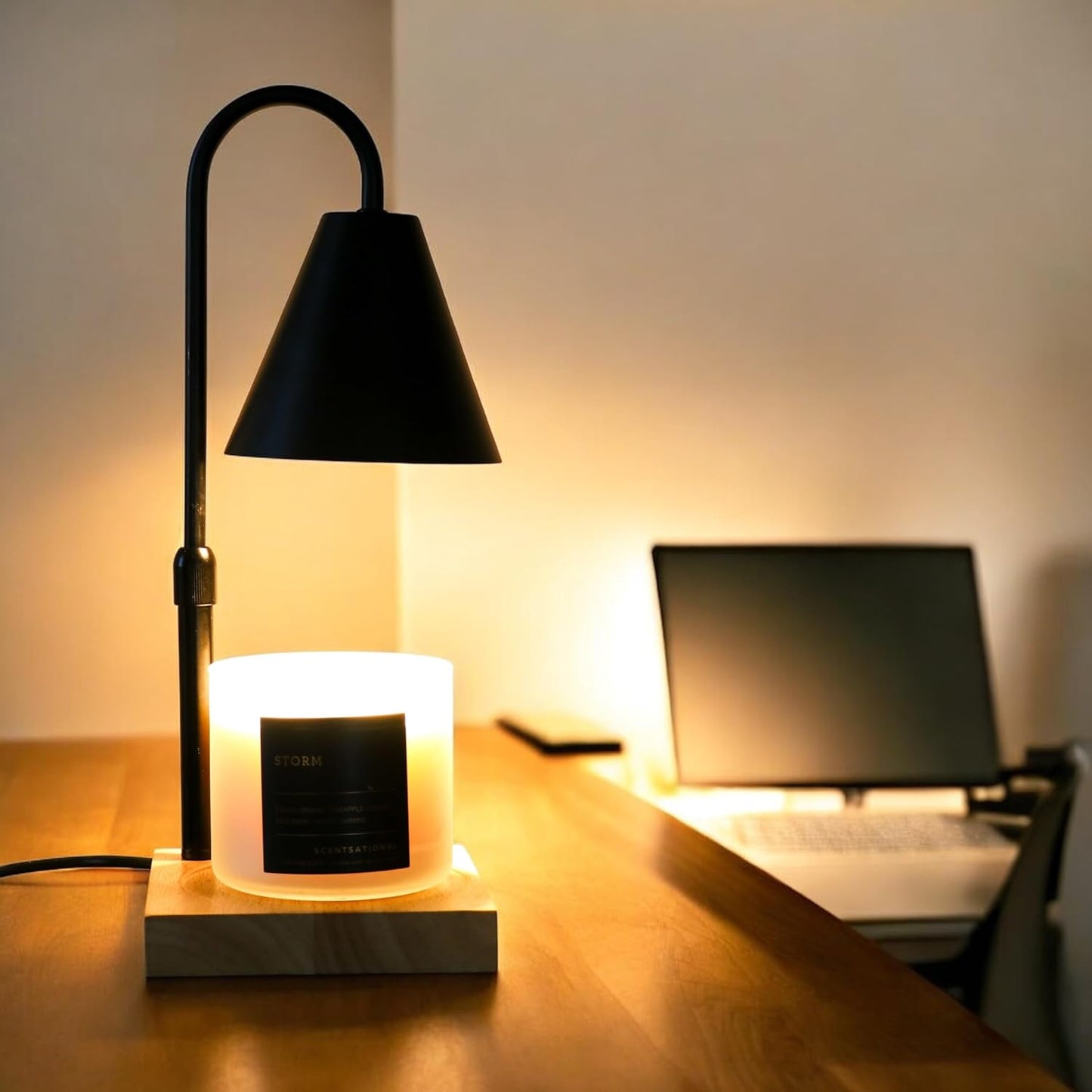 캔들 워머 램프 - 조도 조절 가능, 높이 조절 가능한 왁스 용융 램프, 병 양초용 불꽃 없는 캔들 멜터, 타이머가 있는 모던 홈 데코 조명