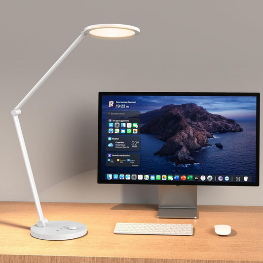 LED Desk Lamp for Home Office, Eye-Caring Modern Desk Light, 3 Color Temperature 10 Brightness Computer Light, Dimmable Desk Light with Memory & Timer Func, Metal Swing Arm Table Lamp (White)
