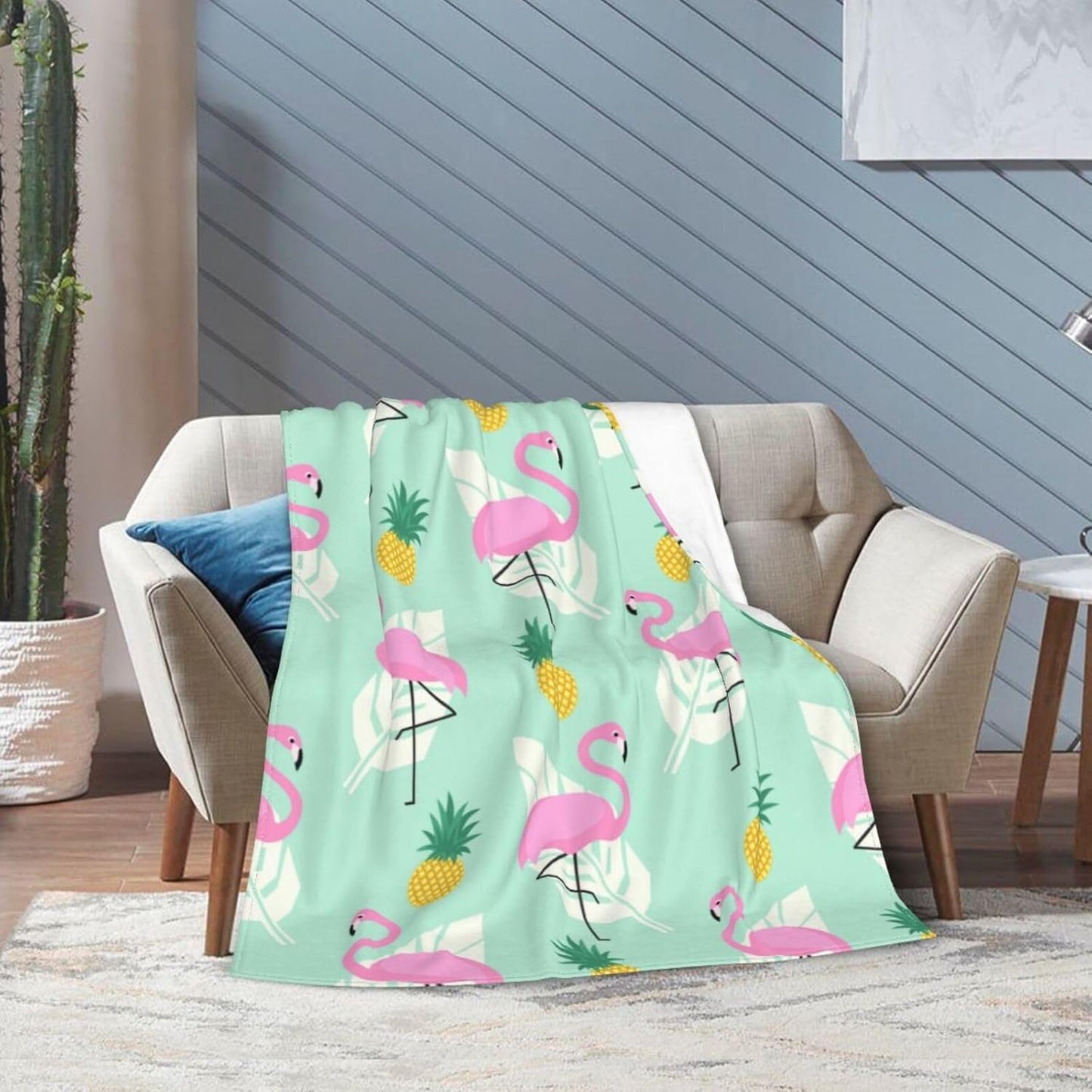 Pink Flamingo Pineapples Palm Blanket Soft Lightweight Throw Blankets Cozy Flannel Bed Throws for Sofa Couch Travel Home Room Bedroom Decor Gifts for Boys Girls Kids Adults 60"x50"