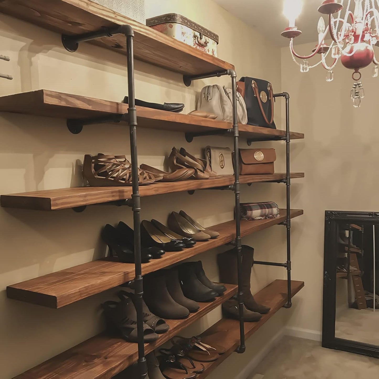 HITOMEN Industrial Iron Pipe Shelves, 3 Set 4-Tier 41.5" Tall 12" Depth, DIY Open Bookshelf Bookcase, Wall Mounted Vintage Retro Shelving, Rustic Farmhouse Pantry Kitchen Storage, Black Shelf Brackets