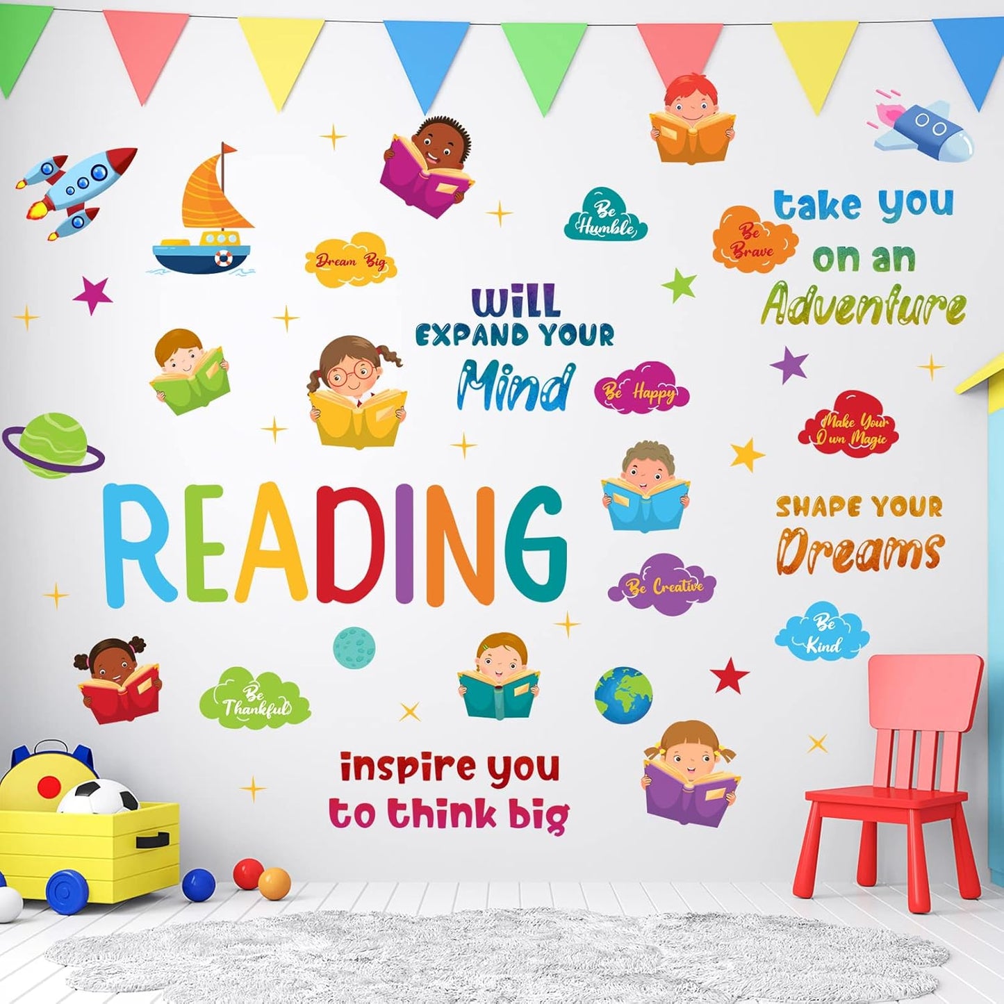 Leinuosen Kids Wall Decals Classroom Colorful Inspirational Decals Daycare Playroom Wall Decor Motivational Positive Saying Sticker(Reading)