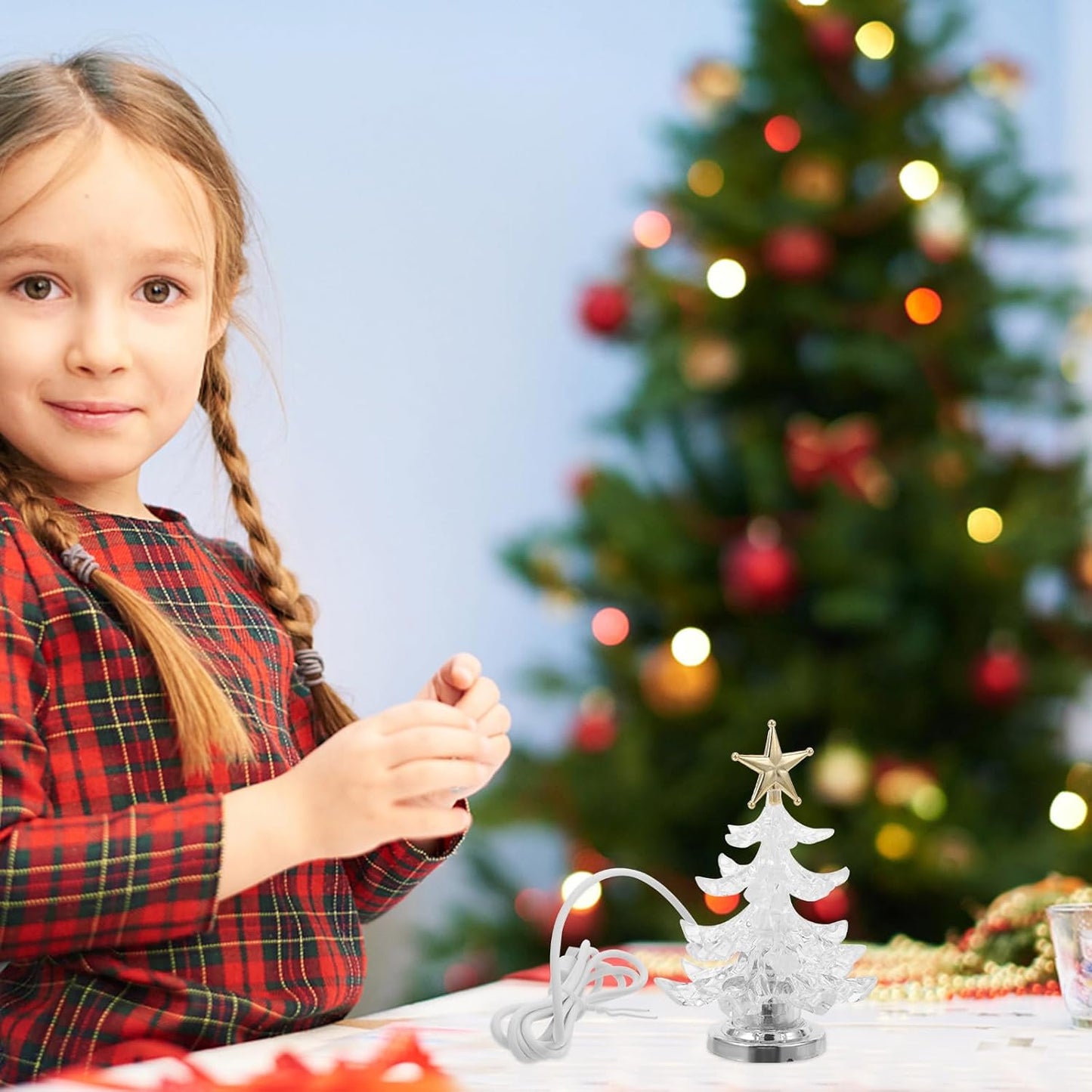 Lurrose 2pcs Christmas Tree Light with Star Topper USB Color Changing Lights Christmas Night Light for Home Bedroom Holiday Xmas Decoration (Golden)