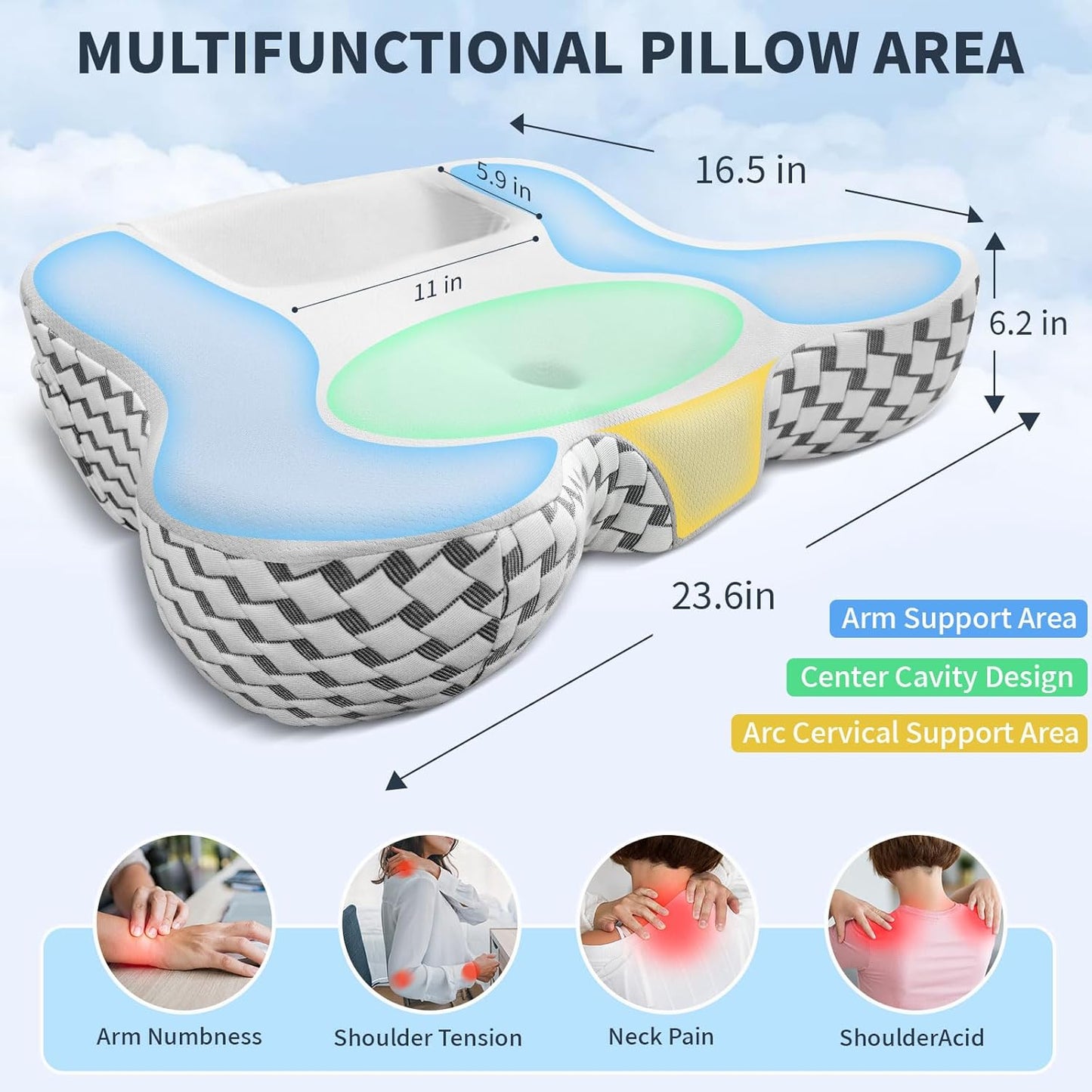 Multifunctional Memory Foam Pillows, Cervical Neck Pillow, Reading Pillow for Gaming Lap Desk Pillow for Laptop, Ergonomic Support Pillow for Sleeping, Gaming, Reading, Working