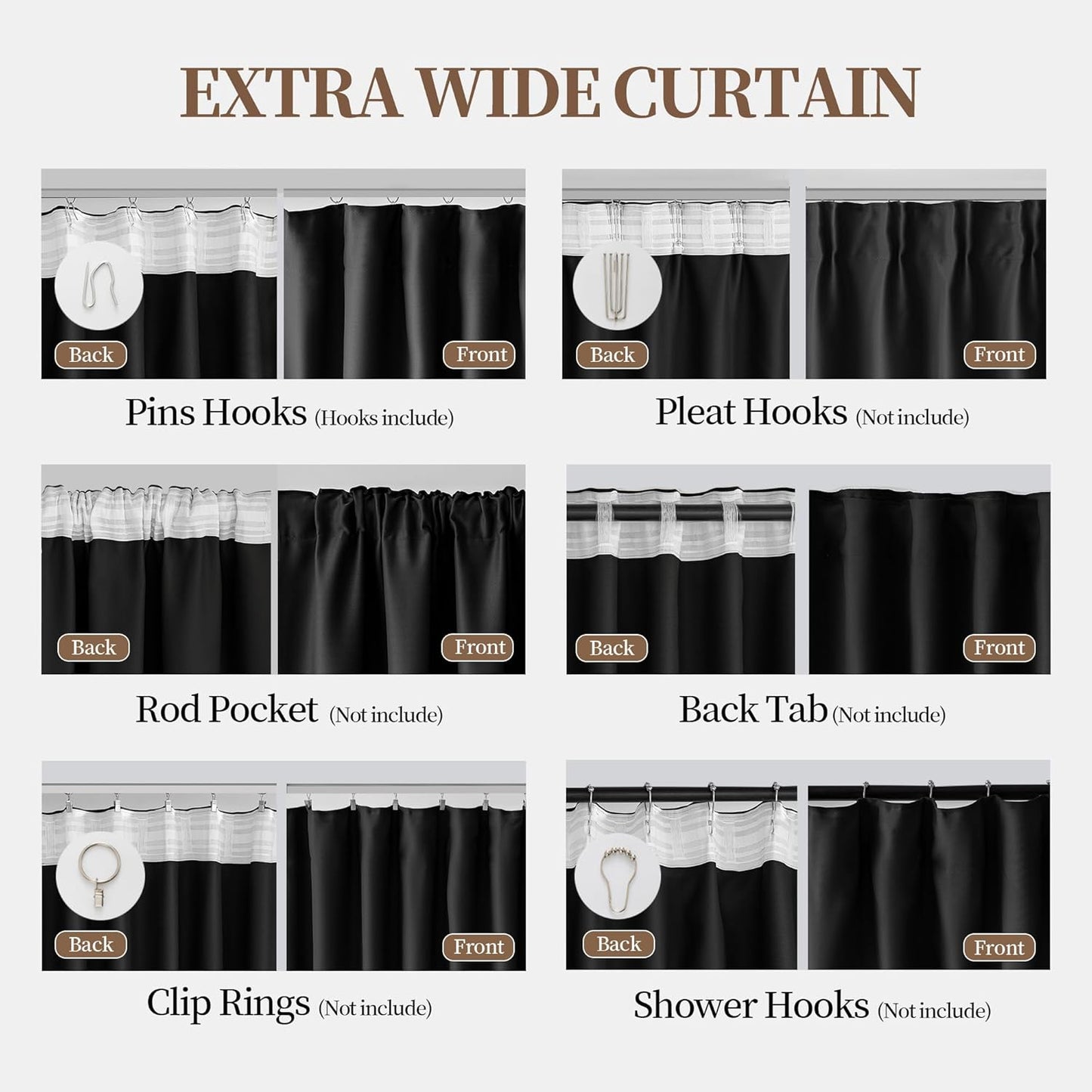 Extra Wide 8.3ft Curtains Flexible Ceiling Track Set Room Divider Blackout Thermal Insulated Ceiling Mount Drapes with Hooks for Living Room Bedroom, Privacy Divider, White Rail 1 Panel 100"x84" Black