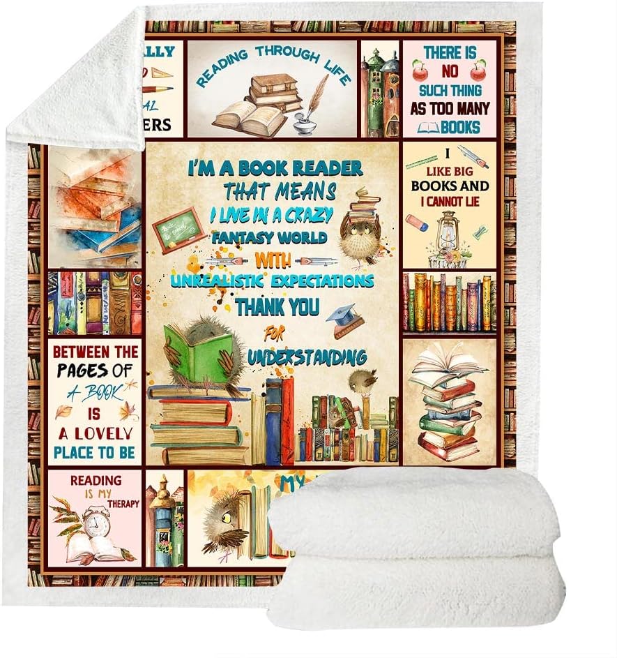 Book Lovers Gifts Blanket, Book Accessories for Reading Lovers, Book Reading Librarian Gifts Throw Blanket, Book Club Bookworm Gifts for Reading Lover Bookish, Literary Gifts Ideas Blanket 60"x50"