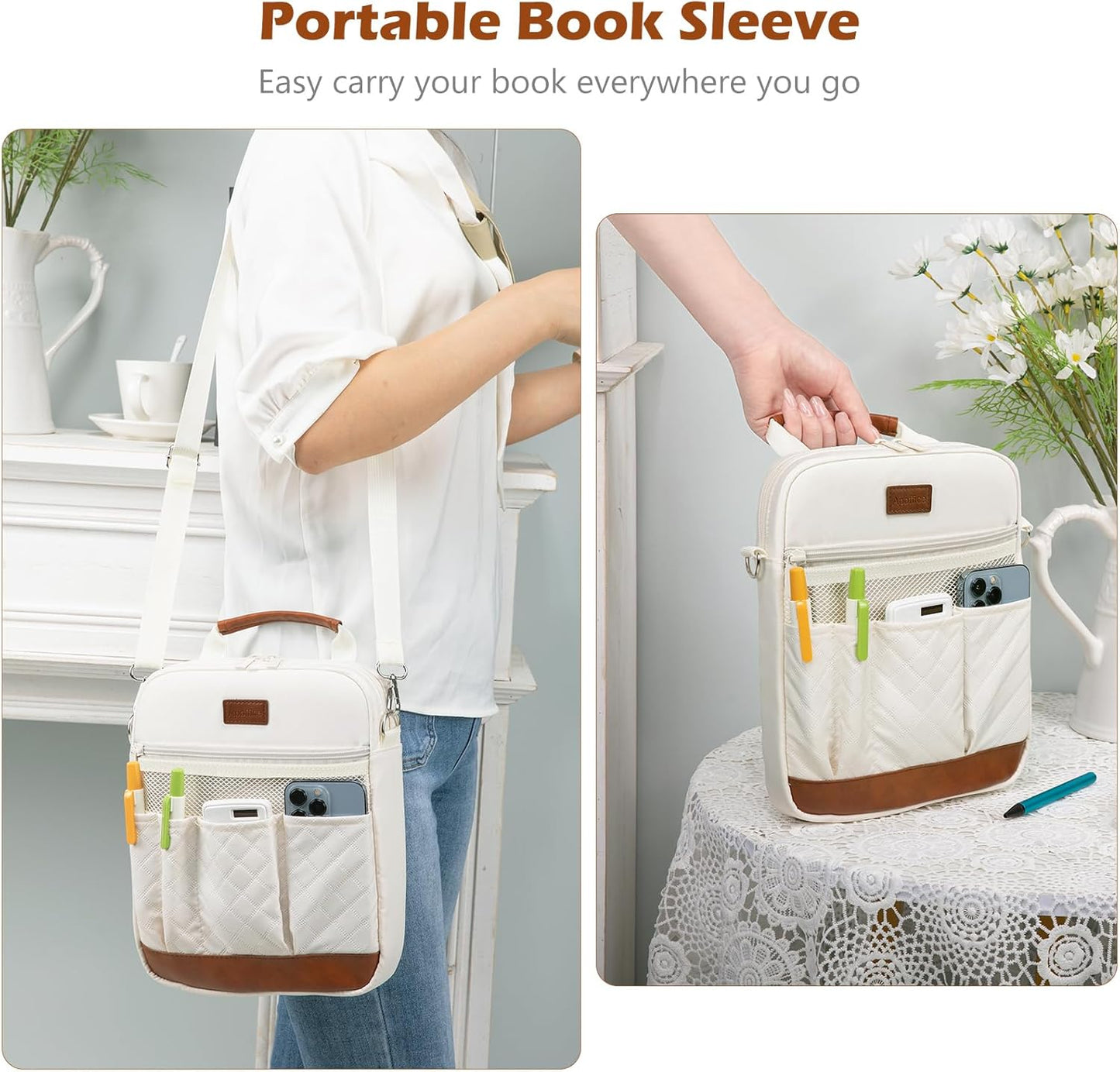 Book Sleeve with Zipper, Book Covers for Book Lovers, Multi-pocket Book Protector Cover with Shoulder Strap,Book Bag for Ipaad, kidle - Back To School Book Accessories