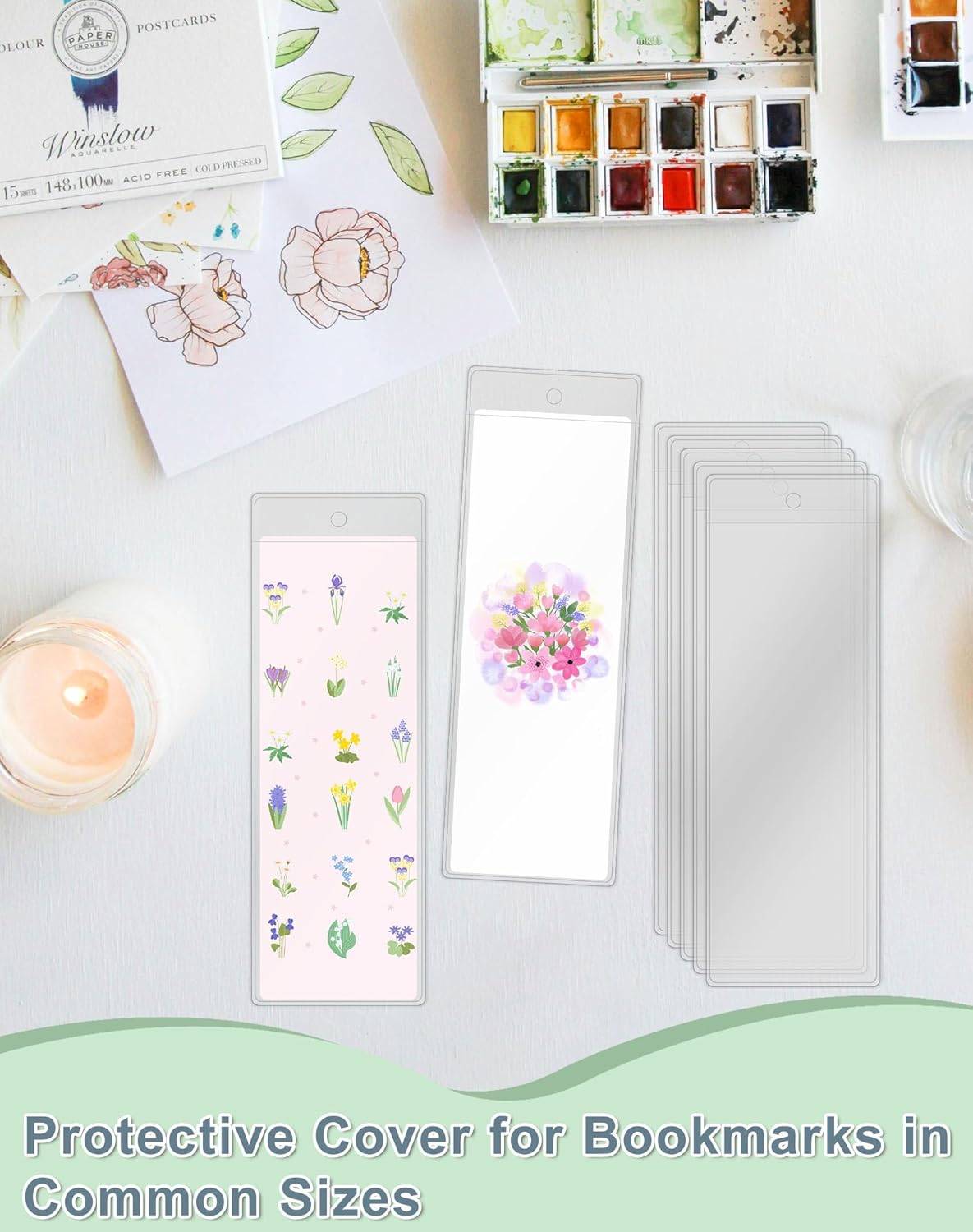 120 Pack Bookmark Sleeves, Clear Bookmark Holders for 5.5 x 2 Inches Bookmarks, Plastic Blank Book Mark Cover for School, Office and Party Favors