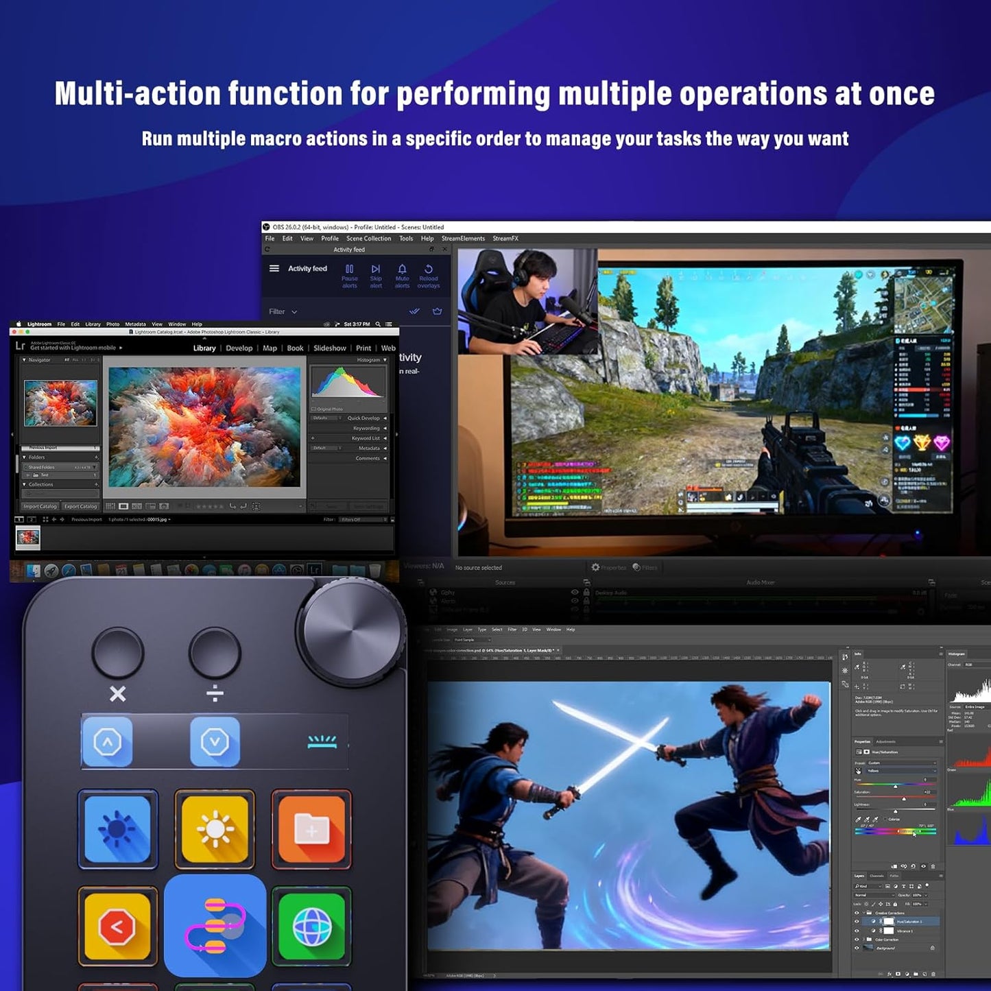 Streaming Deck for Live Streamers,Game Commands Keyboard for Gamers,Macro pad for Content Creators,Soundboard Keypad for OBS and YouTube,ThreeModes(ShortcutKeys,Calculator,Numeric Keypad)
