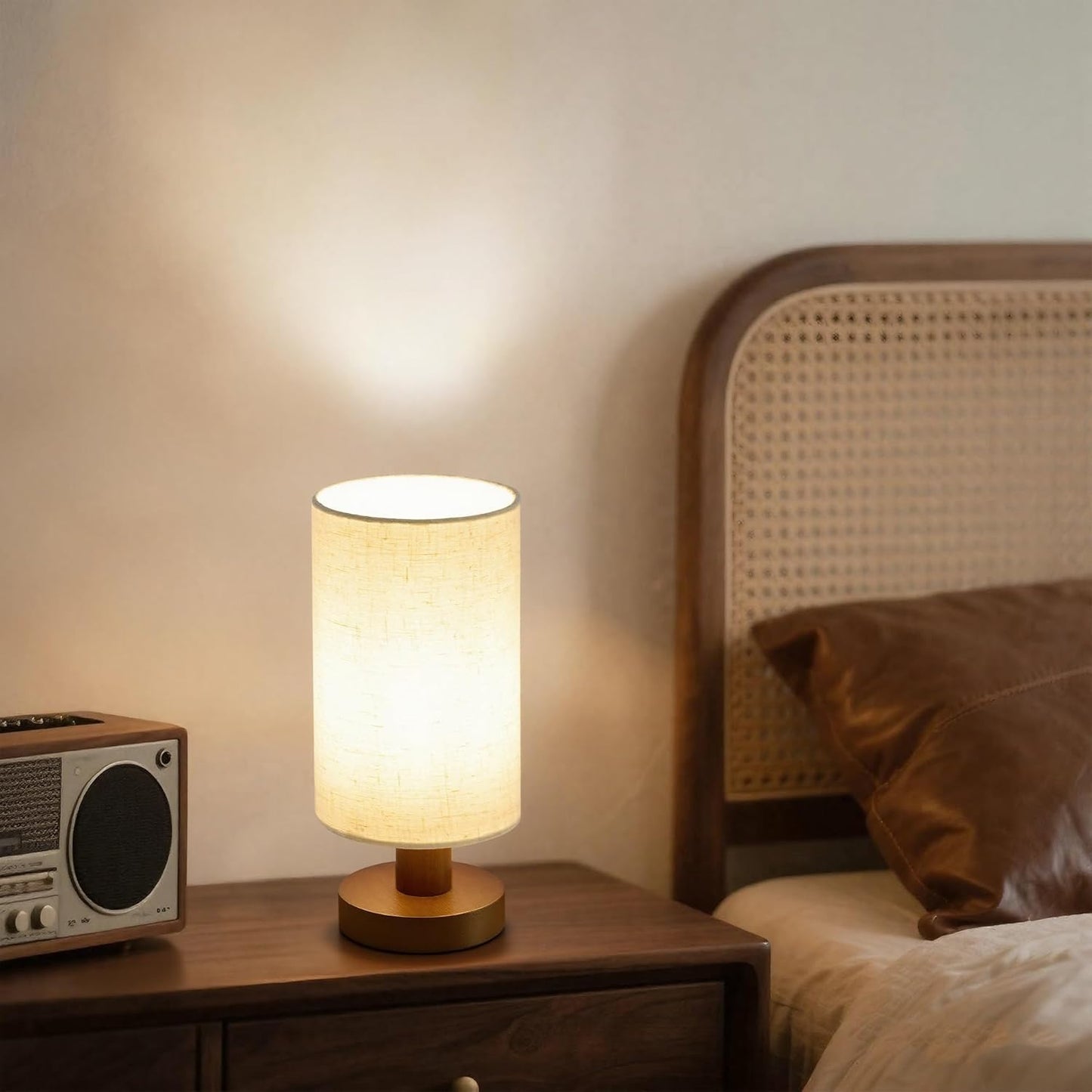 Bedside Lamps Set of 2, Small Bamboo Table Lamps for Bedroom, Minimalist Nightstand Lamps with Linen Shade, Modern Desk Lamp for Living Room, Study, Dorm (LED Bulbs Included)