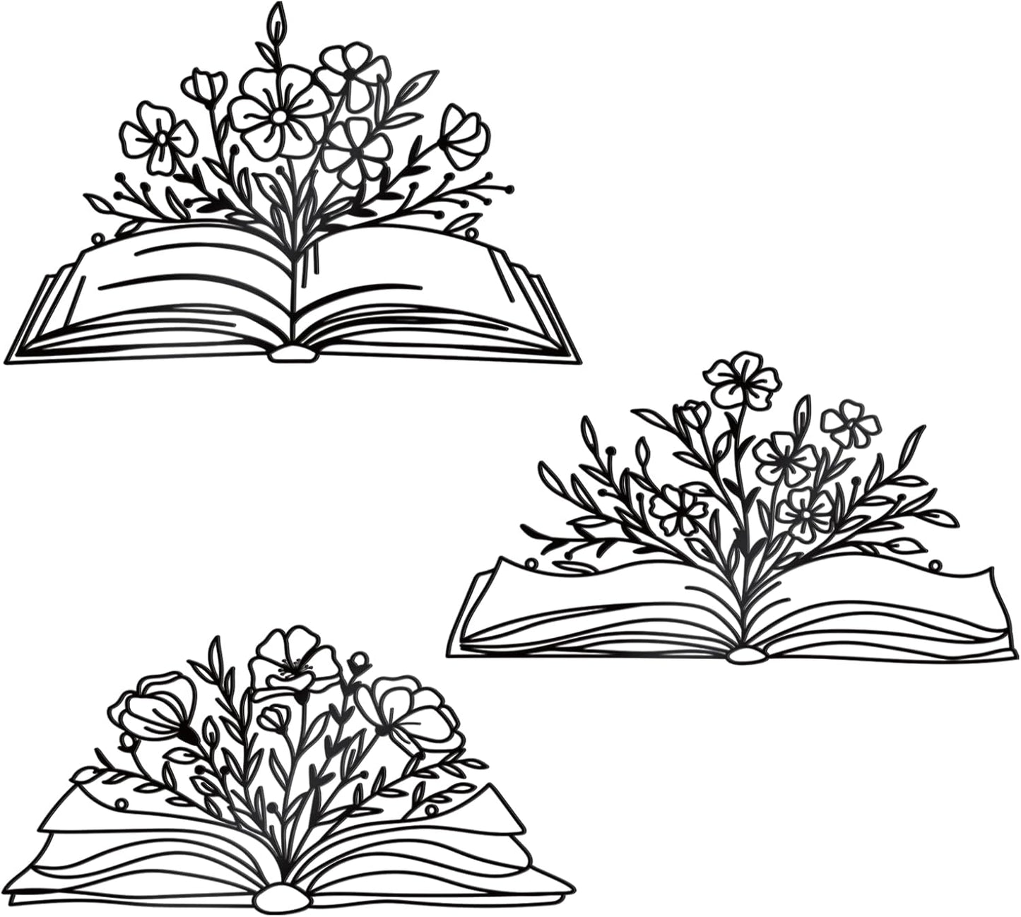 Zzbakress 3 Pcs Book Wall Decor Metal Flower Wall Art, Library Decor Hanging Sculpture, Reading Nook Silhouette Wall Hanging for Home Office Reading Room Teacher Gift (Elegant)