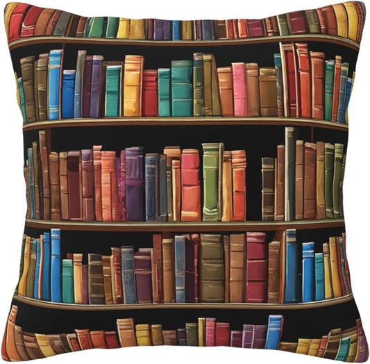 All-Season Square Pillow Covers 18"X18", Library Bookshelf, Decorative Throw Pillow Covers for Sofa Bed Couch, Hidden Zipper Cushion Cover, Square Lumbar & Accent Pillowcases for Home Decor