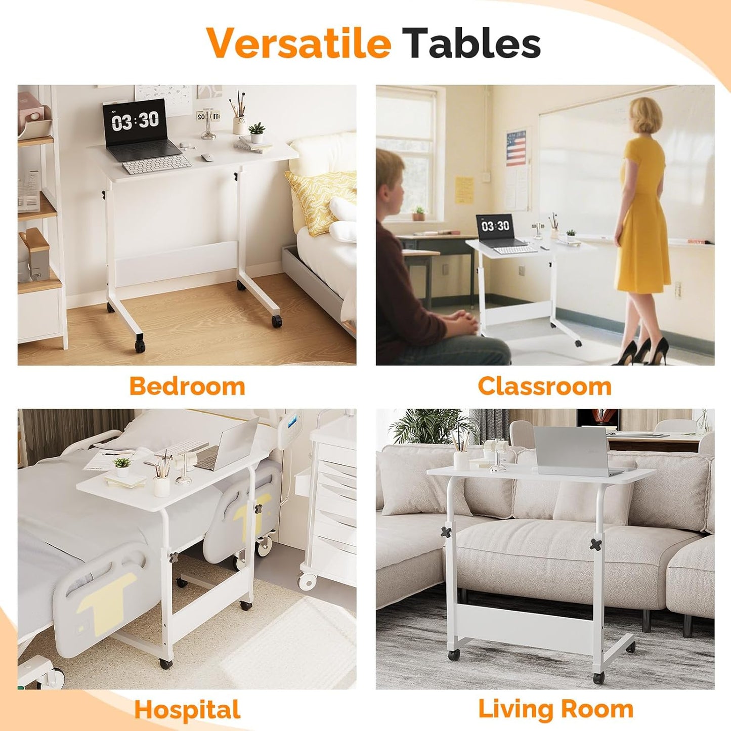 FCH Portable Computer Workstation, Standing Desk Adjustable Height, Small Computer Desk w/Rolling, Sit Stand Laptop Desk TV Tray for Bed Sofa Hospital Reading Eating, Rustic Brown, 23.6"