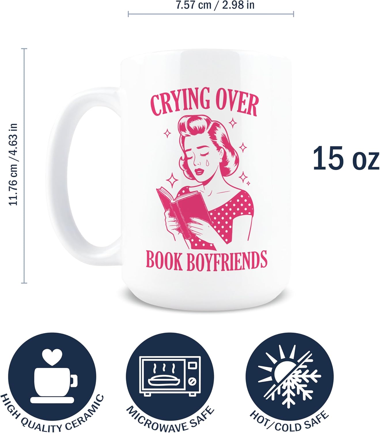 Hogg Crying Over Book Boyfriends Mug, 15 oz Ceramic Coffee Cup, Book Lovers Mugs for Women, Bookworm Coffee Cup, Library Themed Gifts, Gift for Librarians and Bookworms