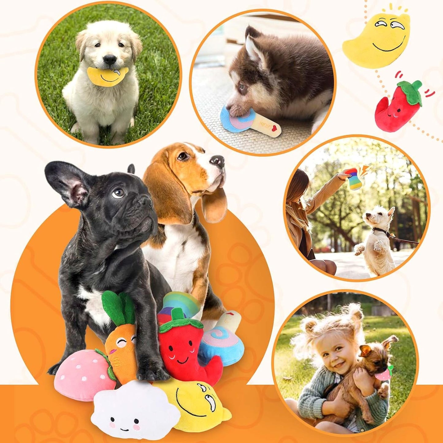 Dog Squeaky Toys 8 Pack, Puppy Plush Squeaky Toys for Medium Small Dogs, Cute Pet Toys Stuffed Puppy Chew Toys for Teething, Interactive Toys Set for Puppy Supplies