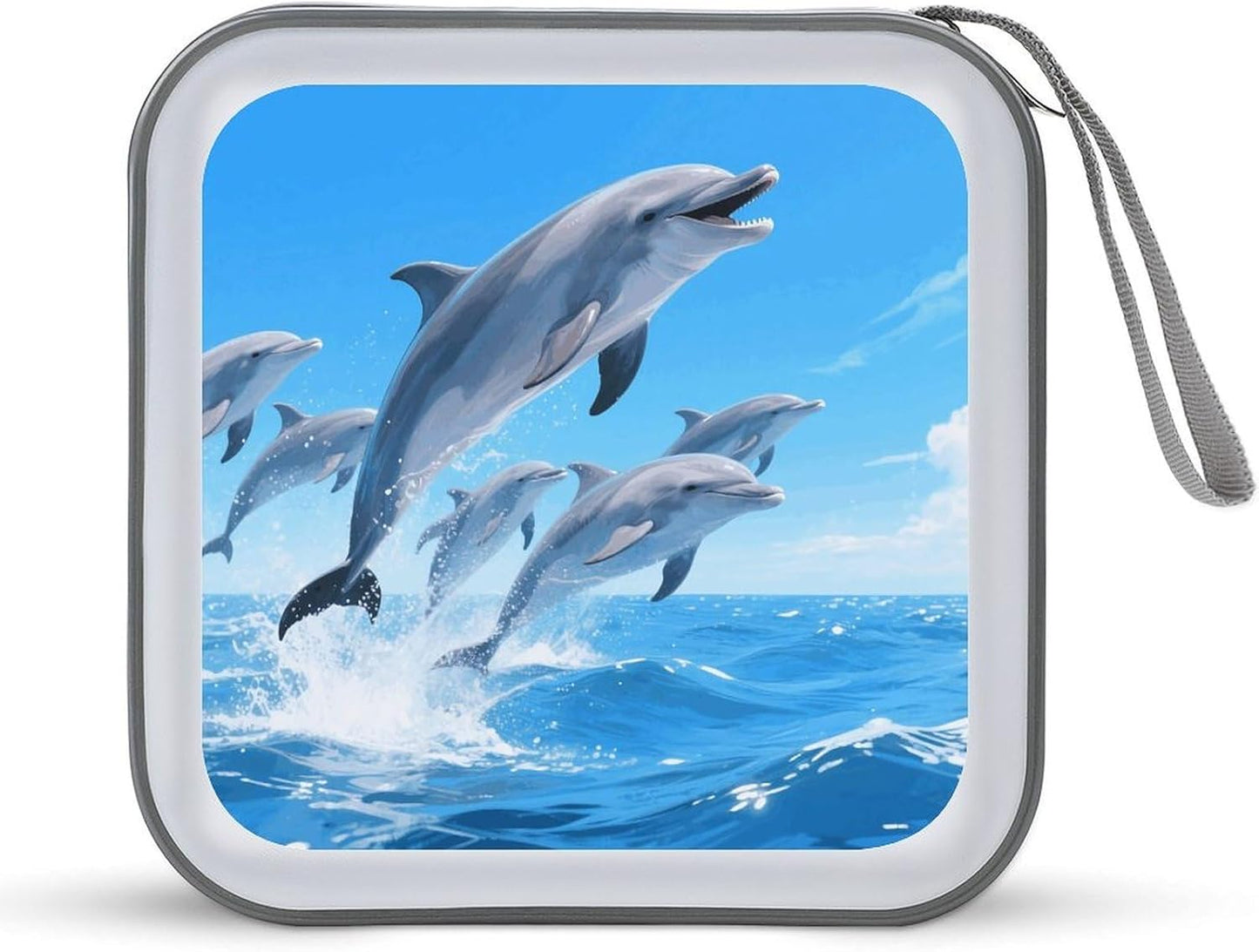Dolphins CD Case Portable Zipper CD Case 40 Capacity Hard Plastic DVD Cases Holder Large Storage Disc Wallet Bag for Car Home Travel DVD Collection Bag