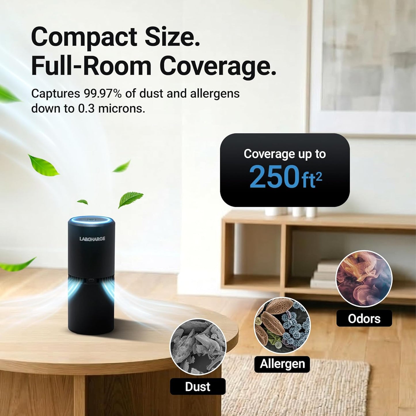 LabCharge Small Ionic Air Purifier for Home & Bedroom – Silent HEPA Filter – Covers 250 Sq Ft - Free Cleaner for Pets, Hair, Smoke, Dust, Odors & Dander – Compact & Black Design - Pack of 2