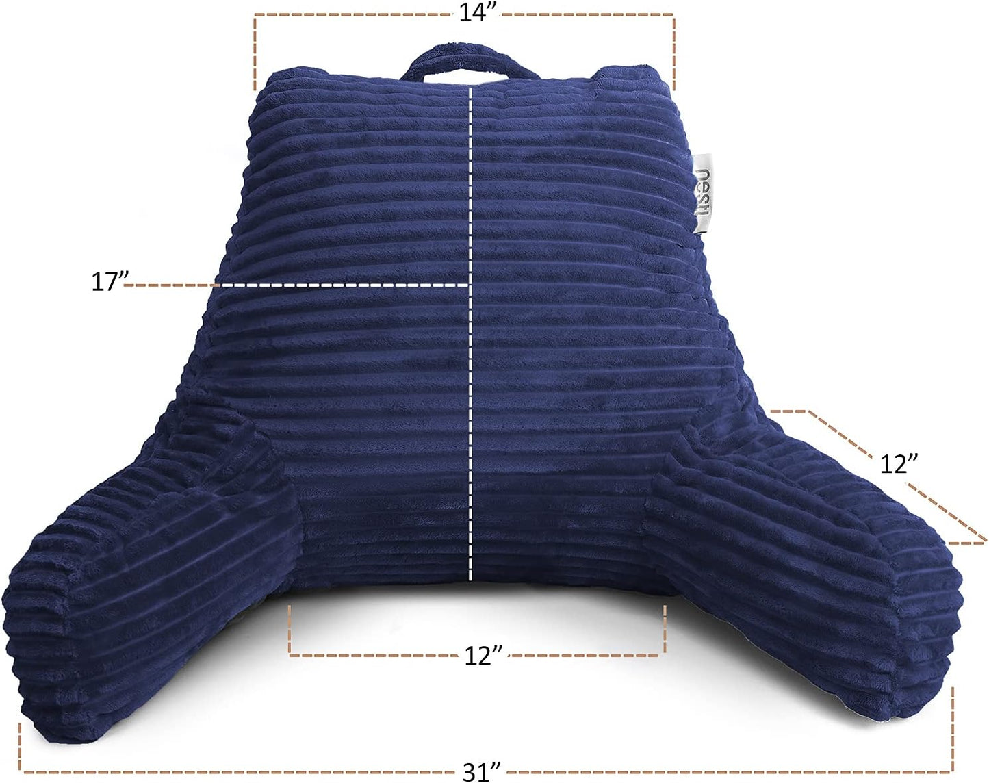 Nestl Reading Pillow with Shredded Memory Foam, Luxe Cut Plush Back Pillow for Sitting Up in Bed, Back and Arms Adjustable Support for Adult & Teens, Backrest Pillows with Washable Cover Navy Blue