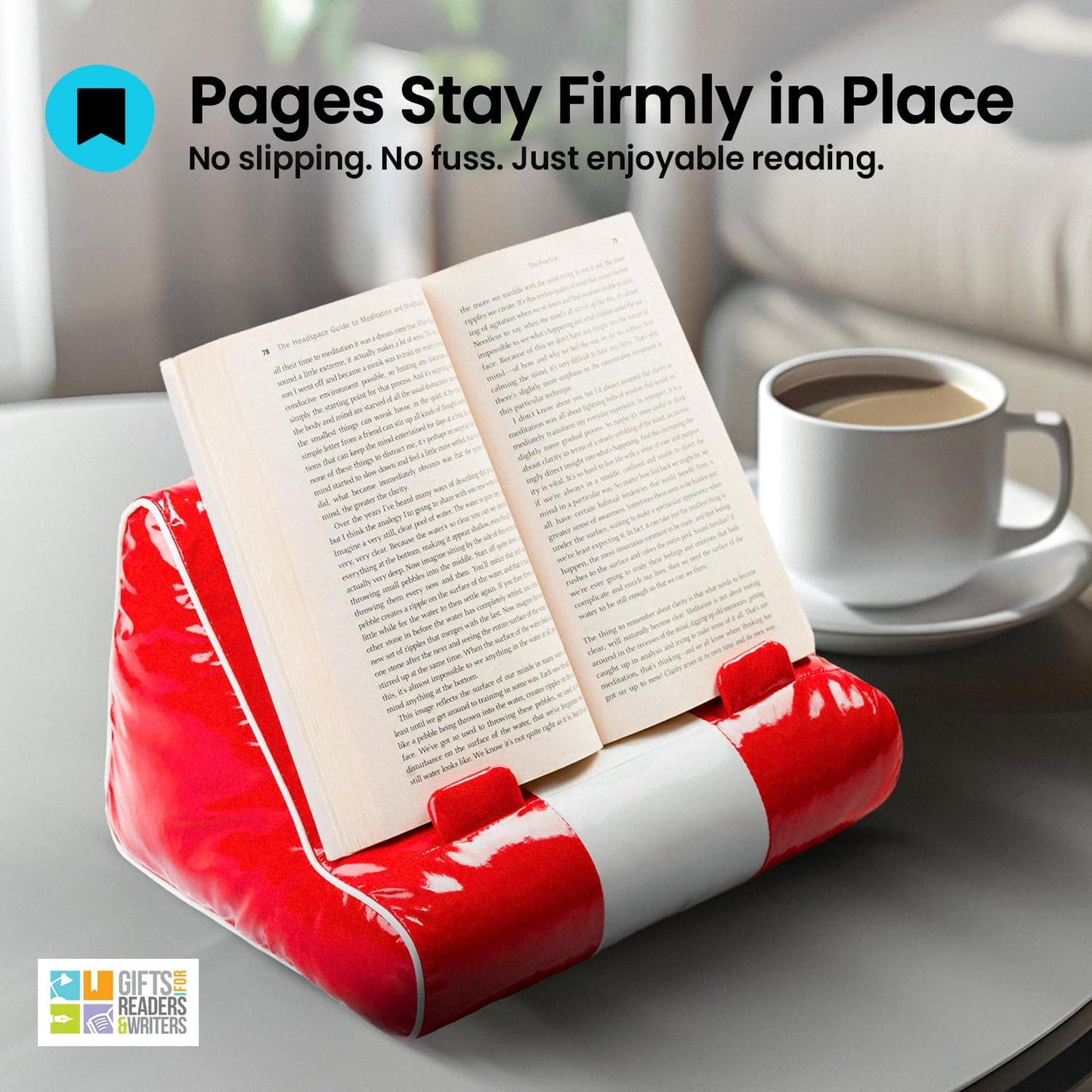 Gifts for Readers & Writers Tablet & Book Stand, Soft Reading Pillow, Book Holder with Pockets for Storage, Suitable for eReader/iPad/Kindle or Galaxy Devices, Book Couch Diner