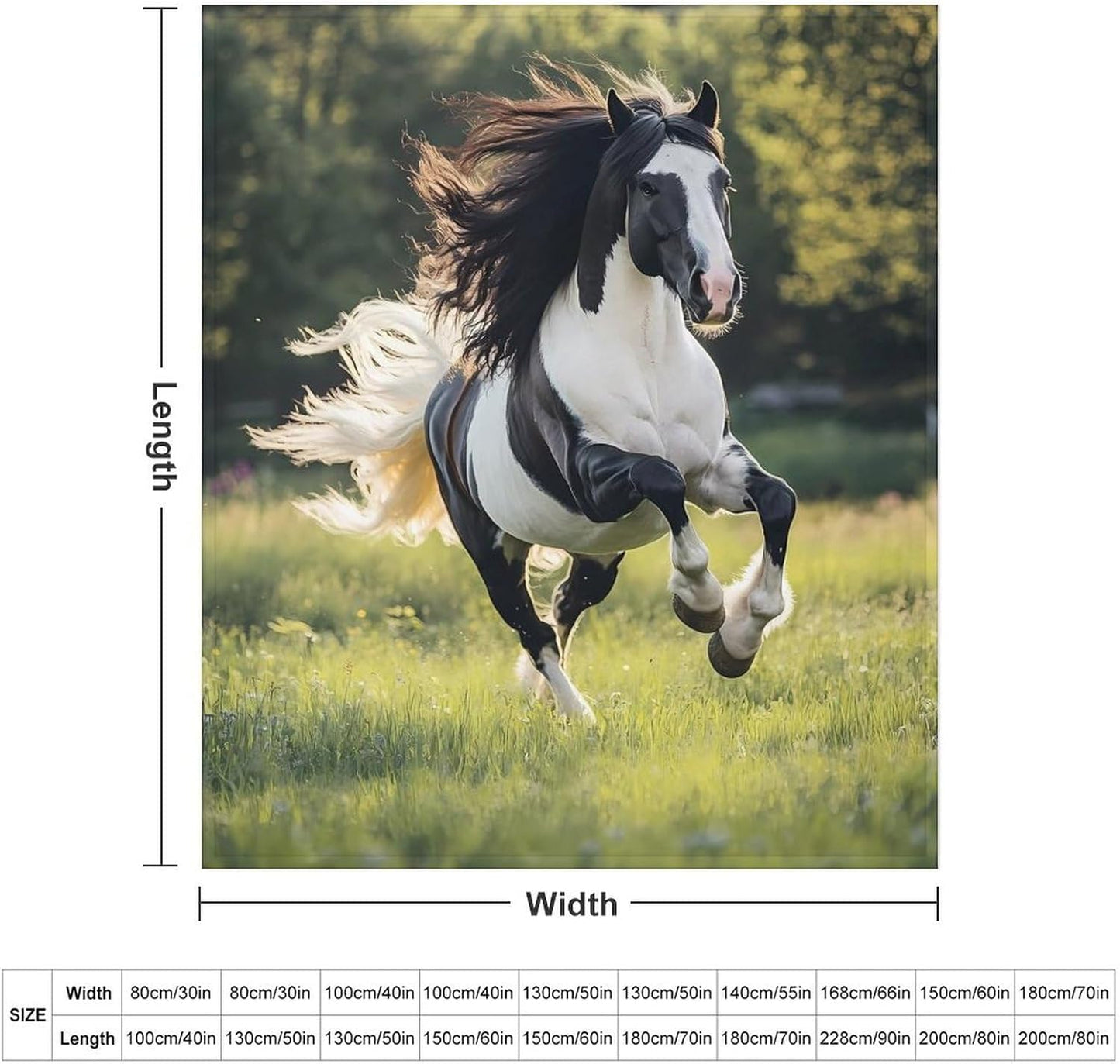 Black and White Horses Throw Blanket for Couch Bed Plush Cozy Fuzzy Flannel Blanket for All Season 70"x80"