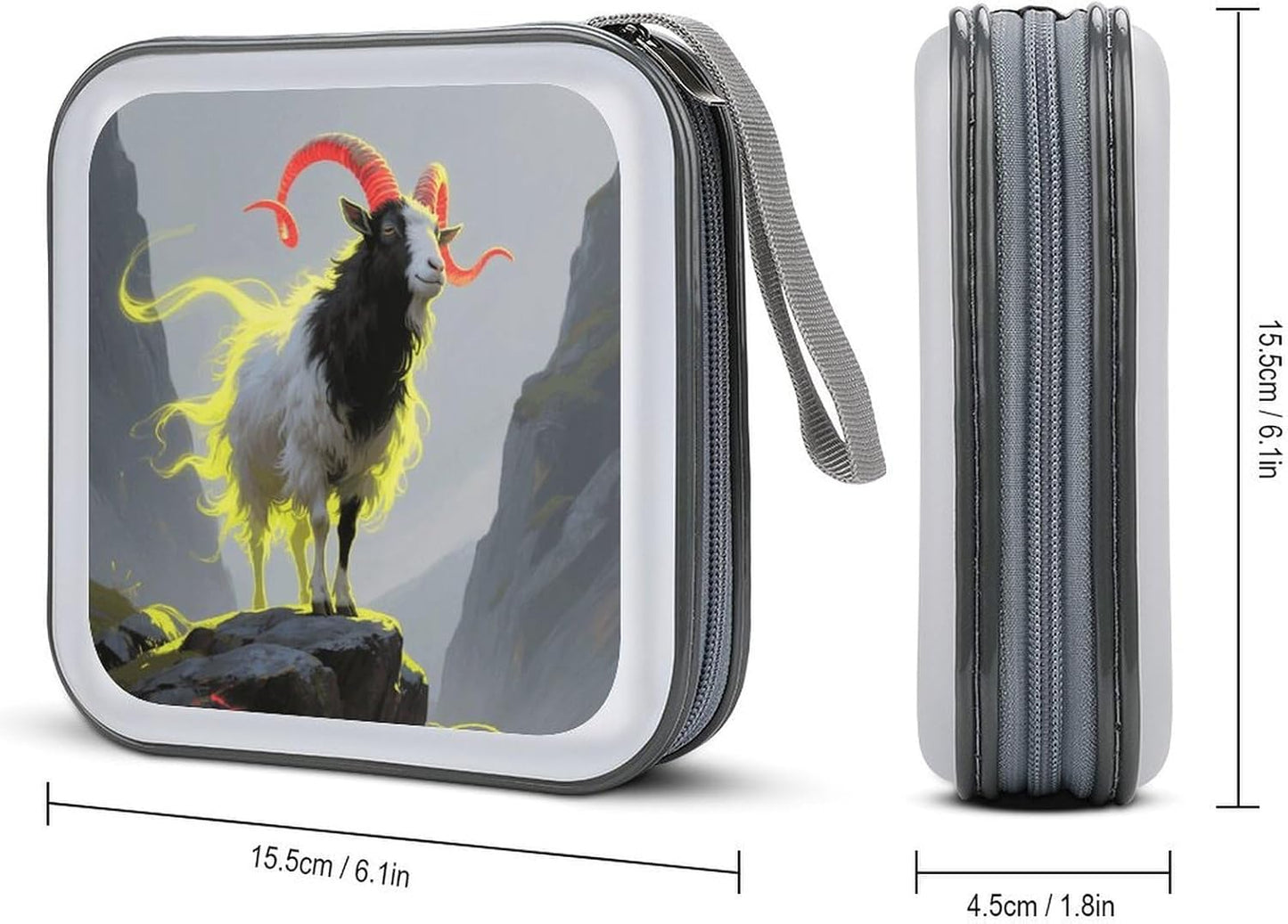 Standing Glowing Goat CD Case Portable Zipper CD Case 40 Capacity Hard Plastic DVD Cases Holder Large Storage Disc Wallet Bag for Car Home Travel DVD Collection Bag