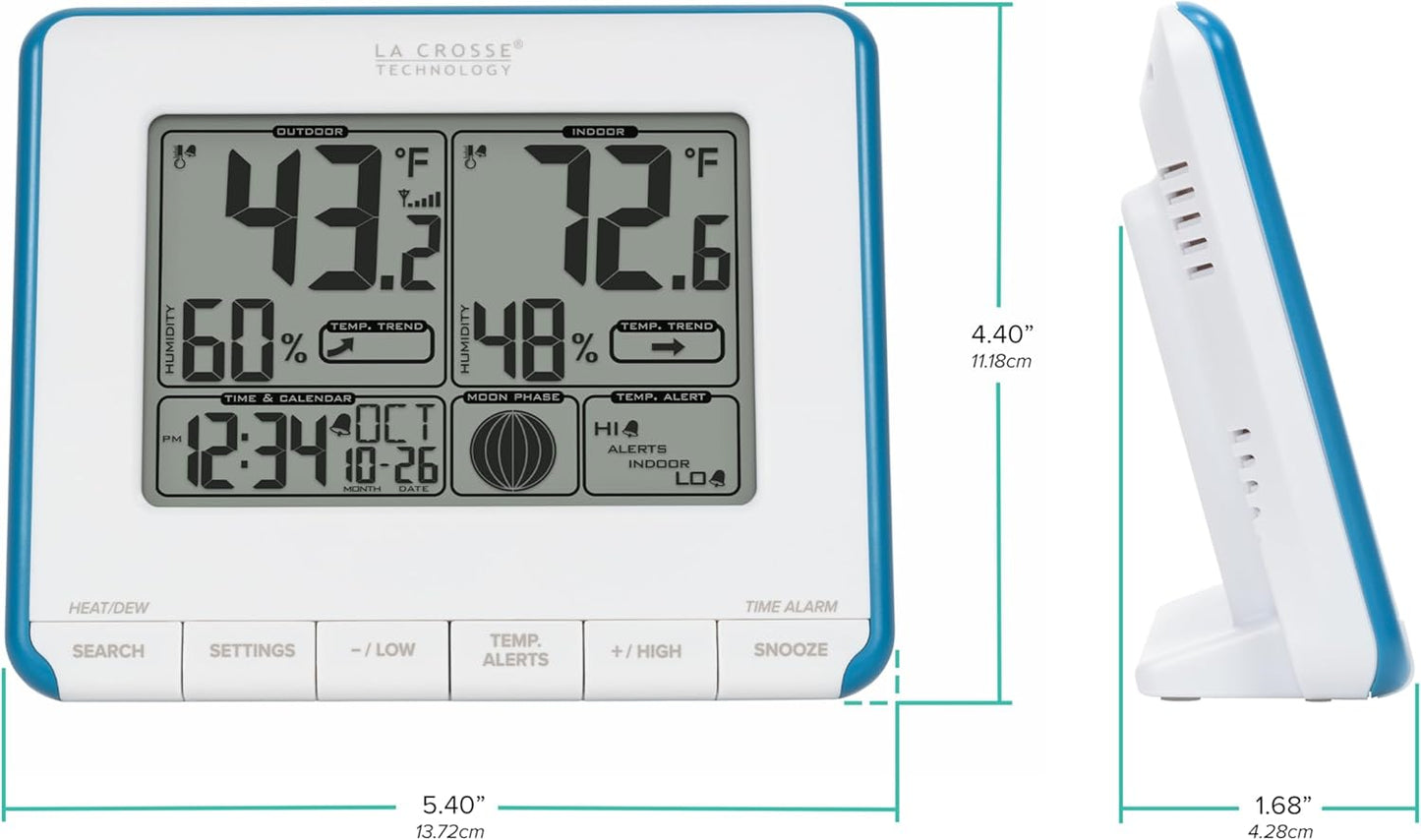La Crosse Technology 308-1711BL Wireless Weather Station with Heat Index and Dew Point,Teal Blue/White