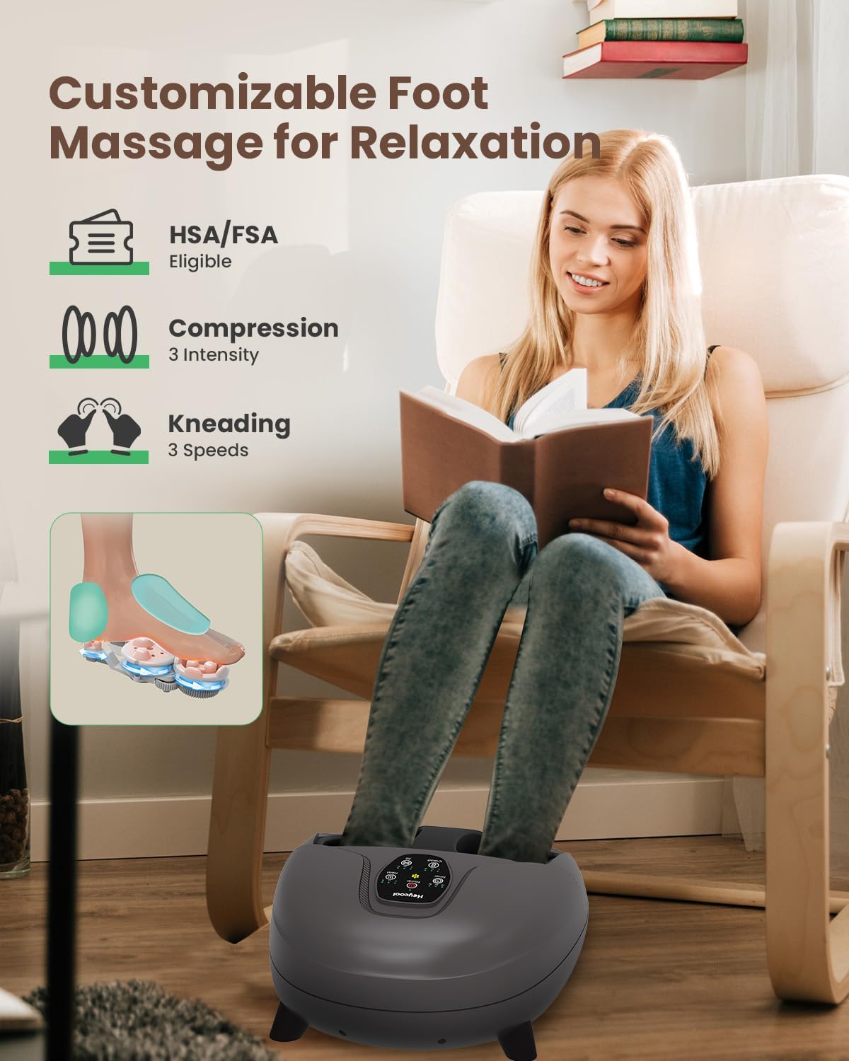 2026 Upgrade FSA Eligible HSA Foot Massager, Shiatsu Foot Massager Machine with Heat and Compression for Plantar Fasciitis Neuropathy, Remote Control, Gifts, Size 14