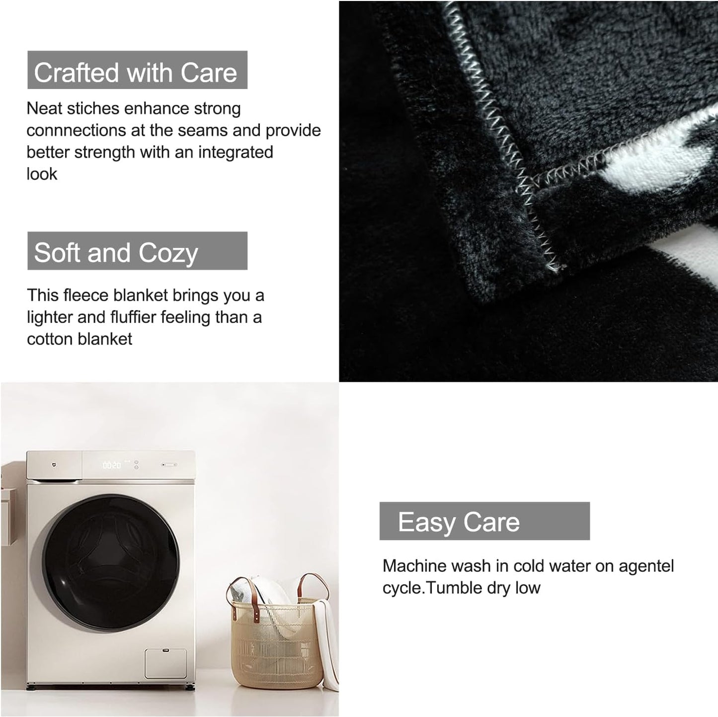 Cat Pattern Throw Blanket, Black and White,Warm and Soft Blankets Gifts for Women Men Kids,Suitable for Bedroom, Sofa, Couch - 50x60 inches