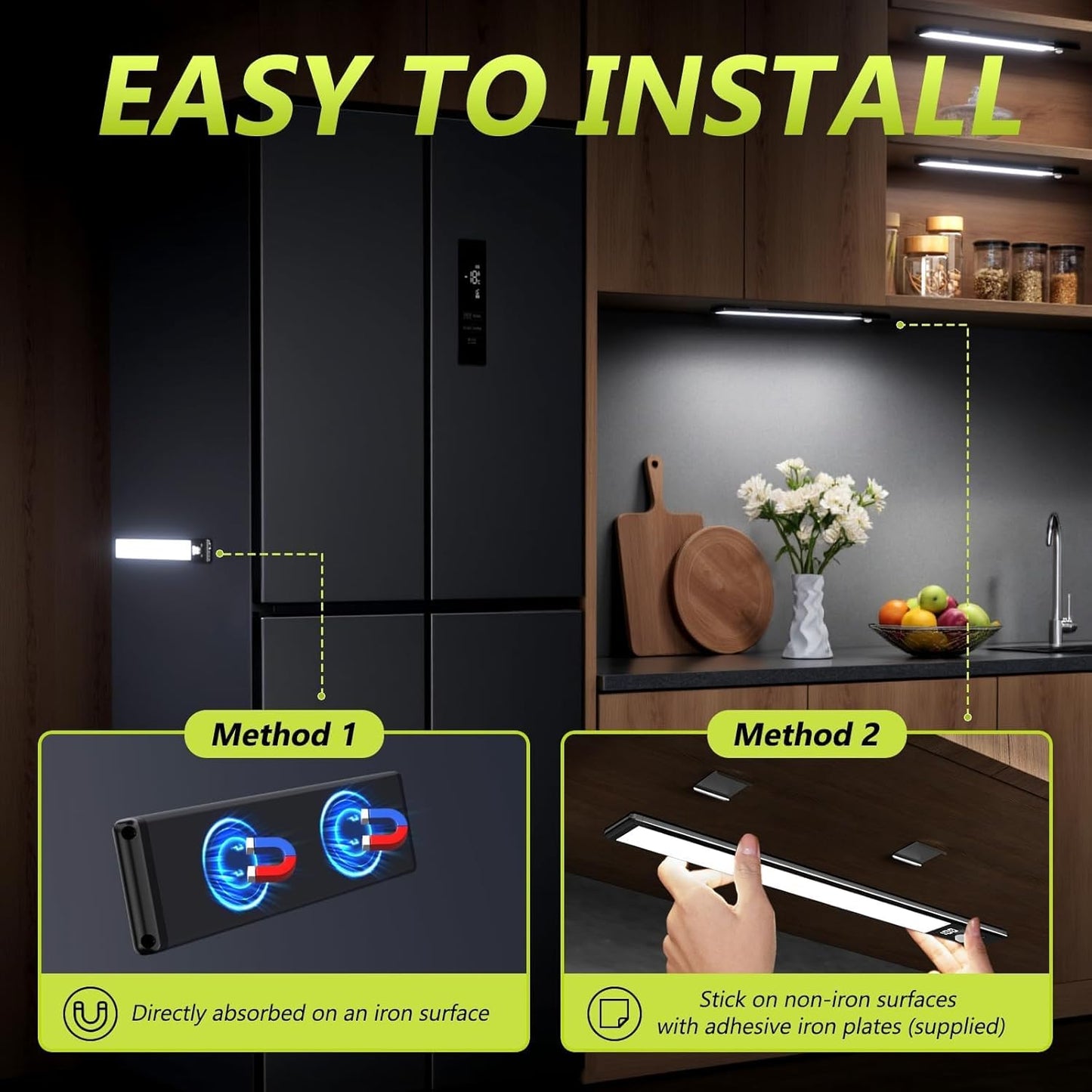 2 Pack 12" Under Cabinet Lights with Digital Display,2200mAh Rechargeable Motion Sensor Light Indoor,3 Color Temperatures, Magnetic Dimmable Closet Lights, Under Counter Light for Kitchen