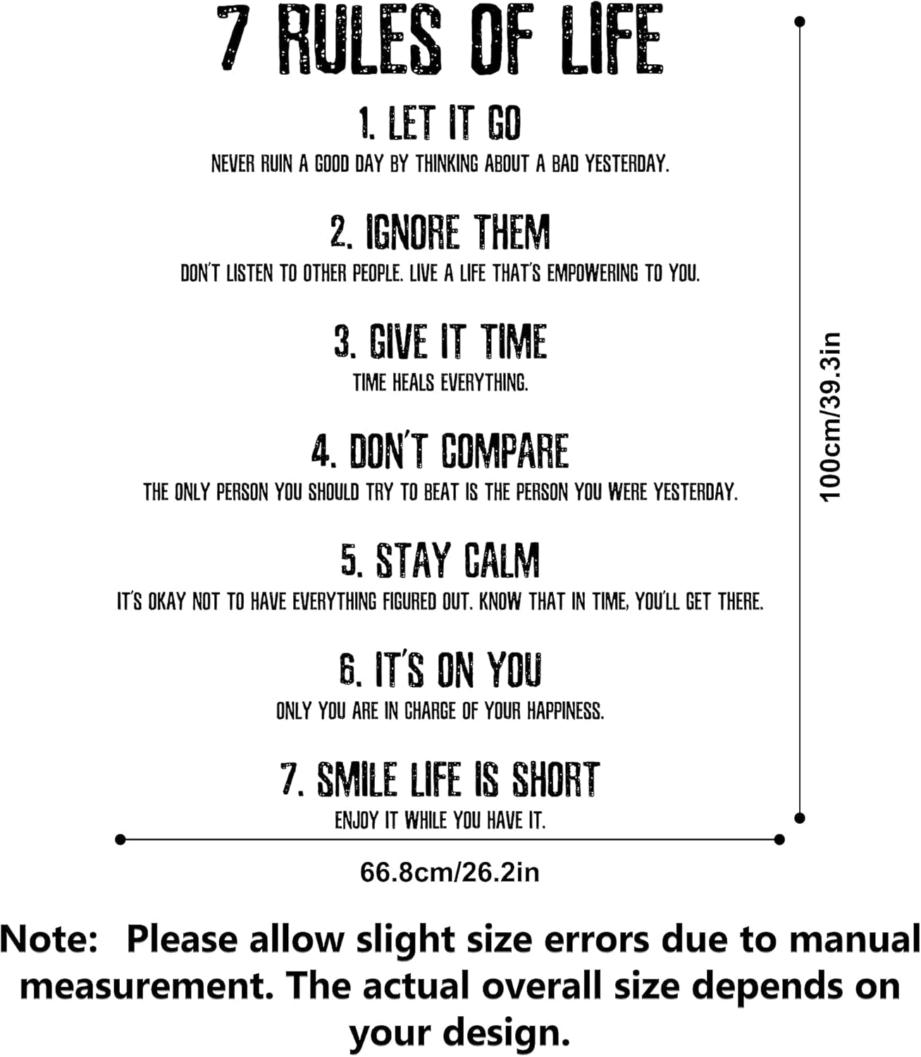 Inspirational Quotes Large Removable Motivational Vinyl Wall Stickers 7 Rules of Life Positive Word Sayings Spiritual Decor for Office Living Room Classroom Bathroom