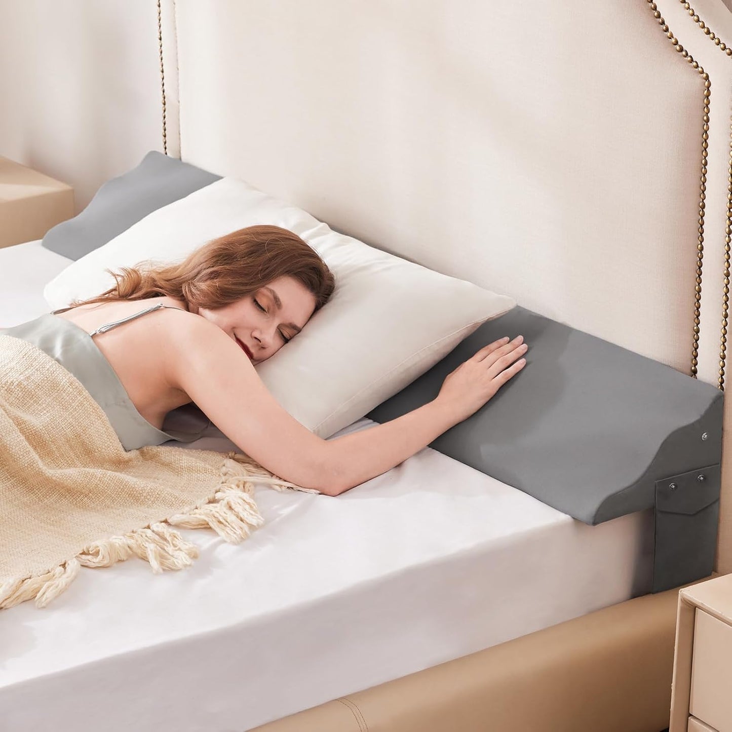 Twin Size Bed Wedge Pillow for Headboard – Mattress Gap Filler Wedge (0–8"), Close Gap Between Headboard and Mattress, Stop Pillows Falling, Wave Wedge, Large Bed Pillow, Gray (39"x10"x6")