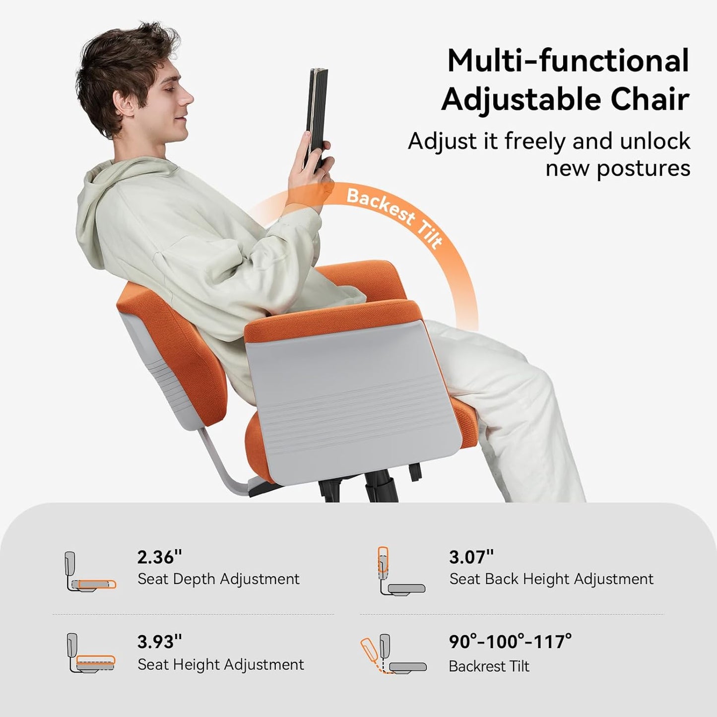 Newtral Freedom-X Criss Cross Chair with Wheels & Amrests- Cross Legged Office Chair with Laptop Tray, Multi-Position Recliner Chair, Adjustable Ergonomic Chair, Relax, Work from Home