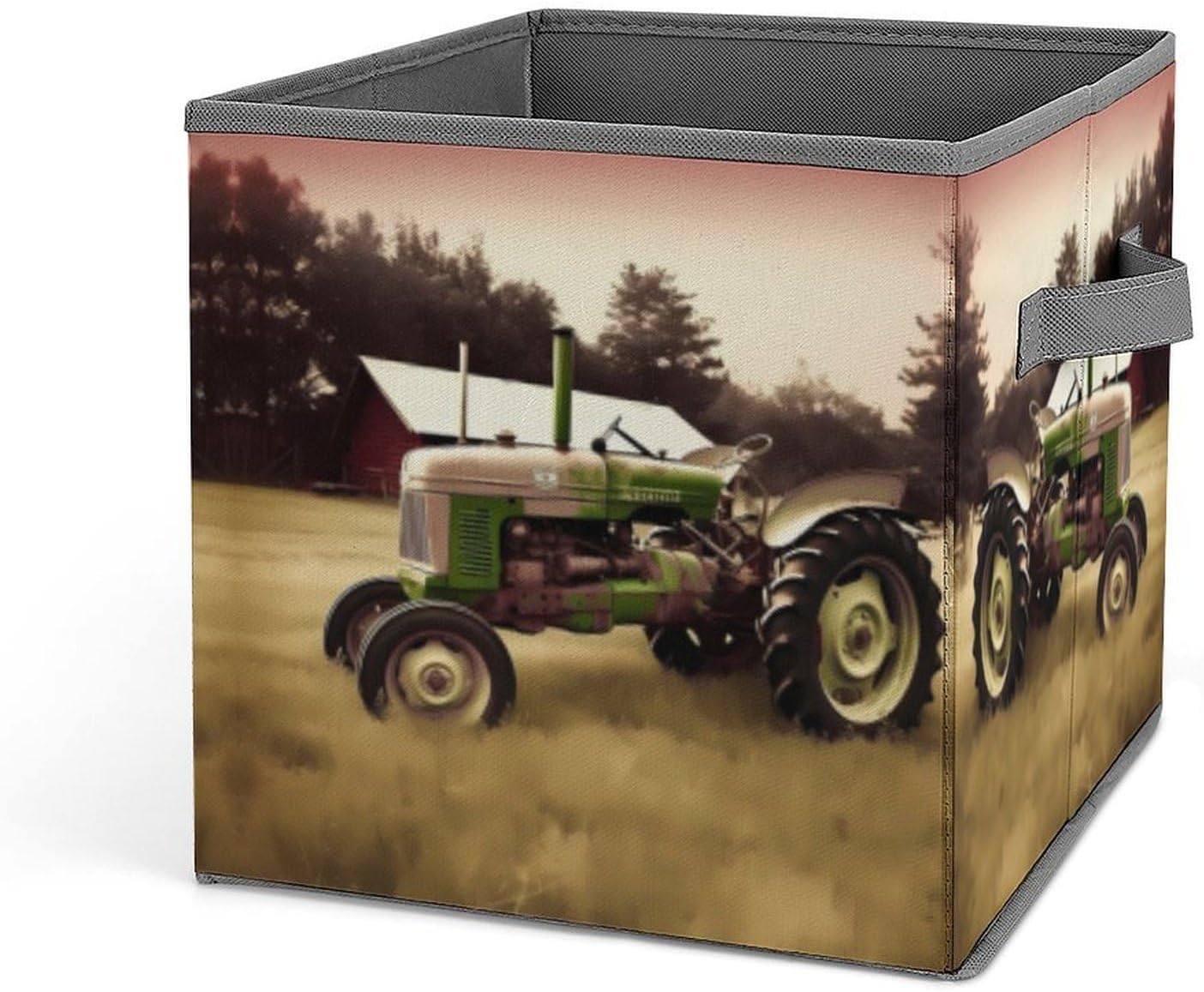 Old Tractor Photo Farm Storage Bins with Handles Fashion Large Storage Cubes Sturdy Foldable Storage Boxes Space-Saving Storage Baskets for Home Office Clothes Closet Organizers