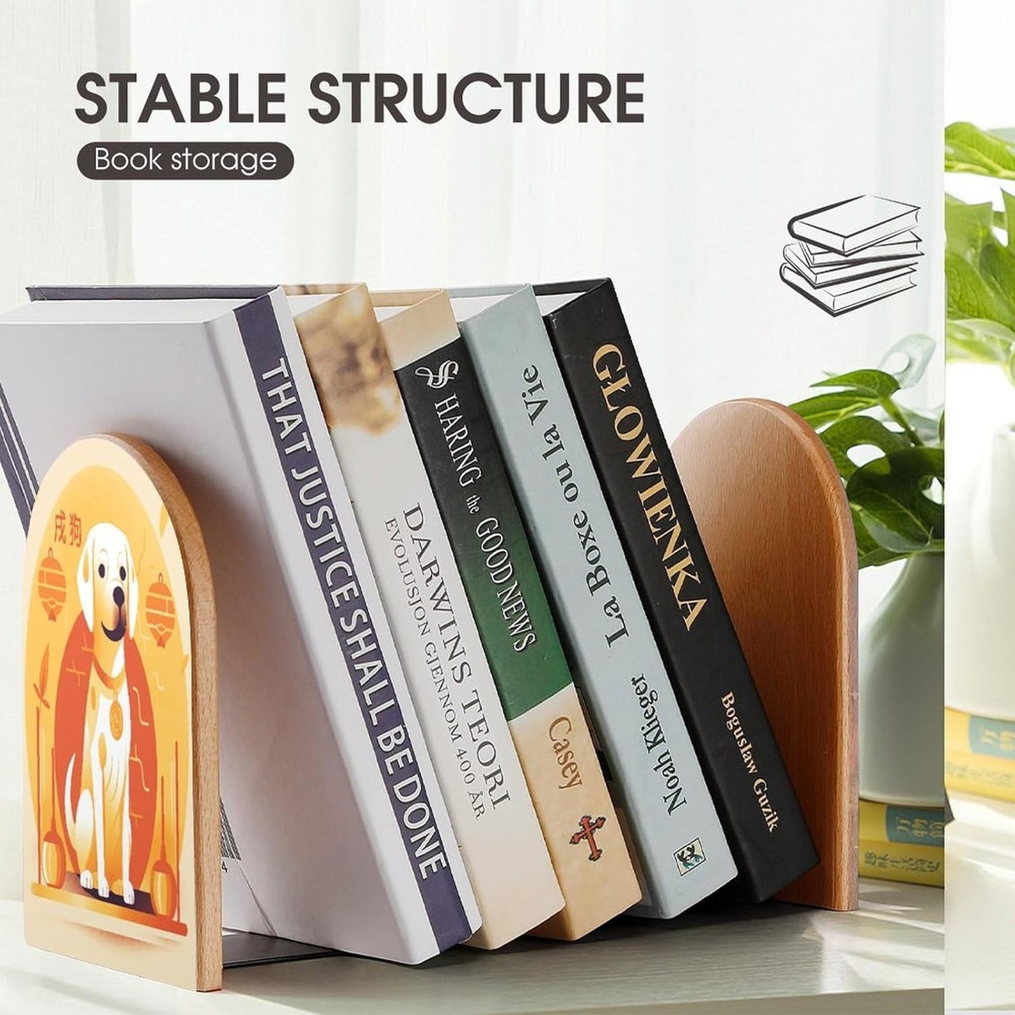 A Dog Sitting Bookend for Shelves Wooden Book End Large Size Sturdy Book Holders Stoppers with Metal Base for Bookshelves Slick Decorative Bookends Stands