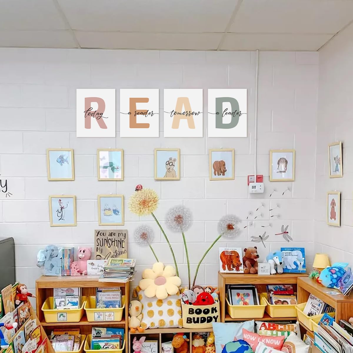 PLKMN Classroom Decor, Boho Classroom Must Haves Homeschool Decor Set of 4, Reading Nook Read Signs for Library Kindergarten 8x10 (Unframed)