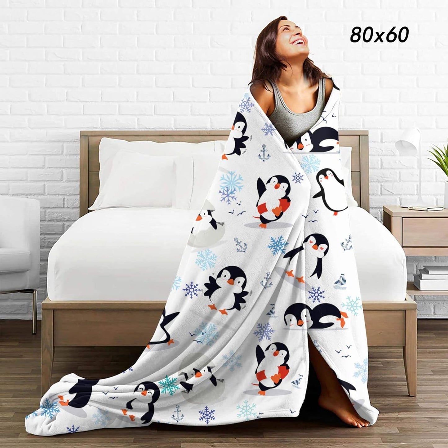 Animal Penguin Blanket Ultra Soft Cute Penguins Flannel Fleece Throw Blankets Lightweight Microfiber Fun Art Kids Adult Bedding for Gifts Travel 60"X50"