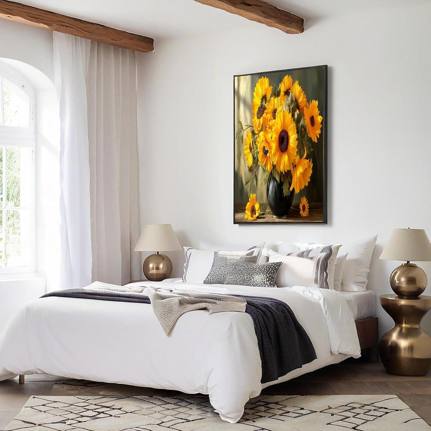 GDJSMIN Realistic Art Style Wall Art, Vase With Yellow Sunflowers Poster for Reading Room Living Room Decor 12x 16 inch Unframed