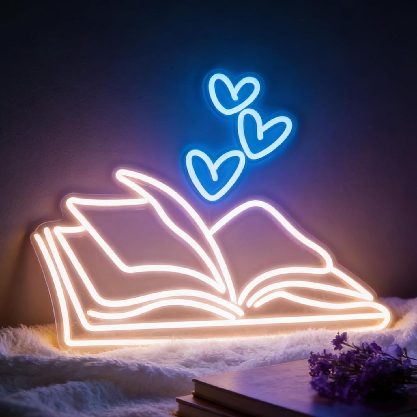 Book LED Neon Sign - Dimmable USB Wall Art 15.7x13.4 Inches - Reading Corner Decor for Home Library, Bedroom, Cafe