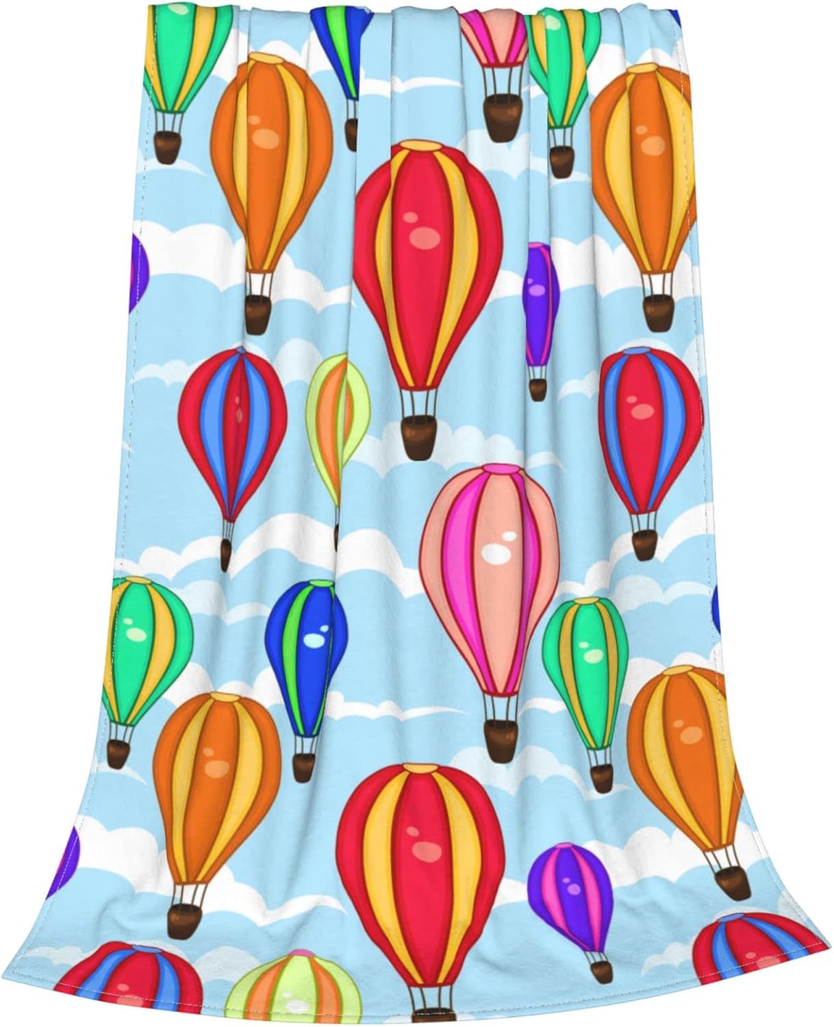 Hot Air Balloon Blanket 50x60 Inches - Flannel Fleece Throw Blankets for Adults - Soft Cartoon Cloud & Balloon Design - Cozy Lightweight Blanket for Couch, Office & Reading Nook - Home Decor Gift