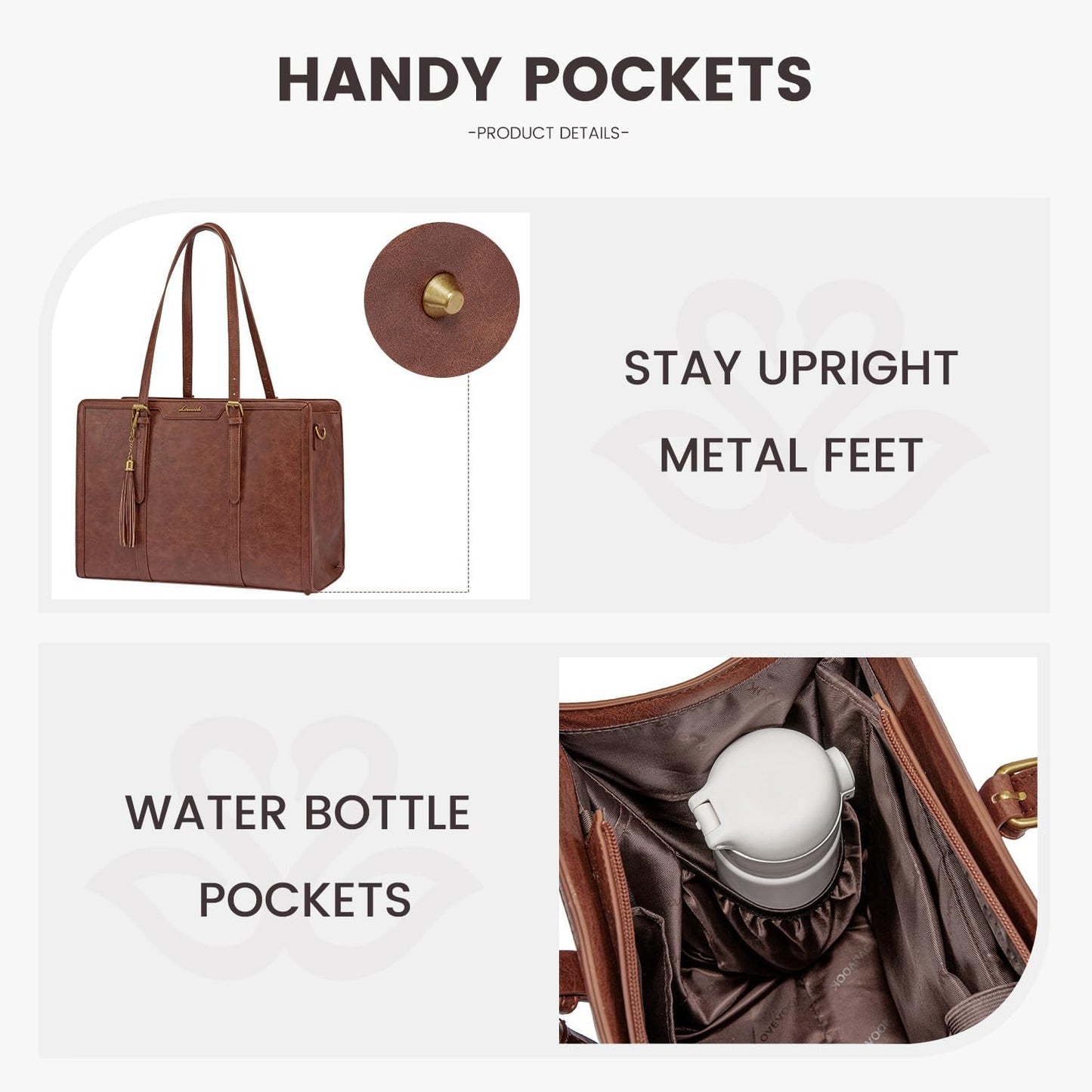 LOVEVOOK Laptop Tote Bag for Women,15.6 Inch Vintage Work Bag with Clutch,Large Leather Laptop Purse with Cup Holder for Teacher,Office