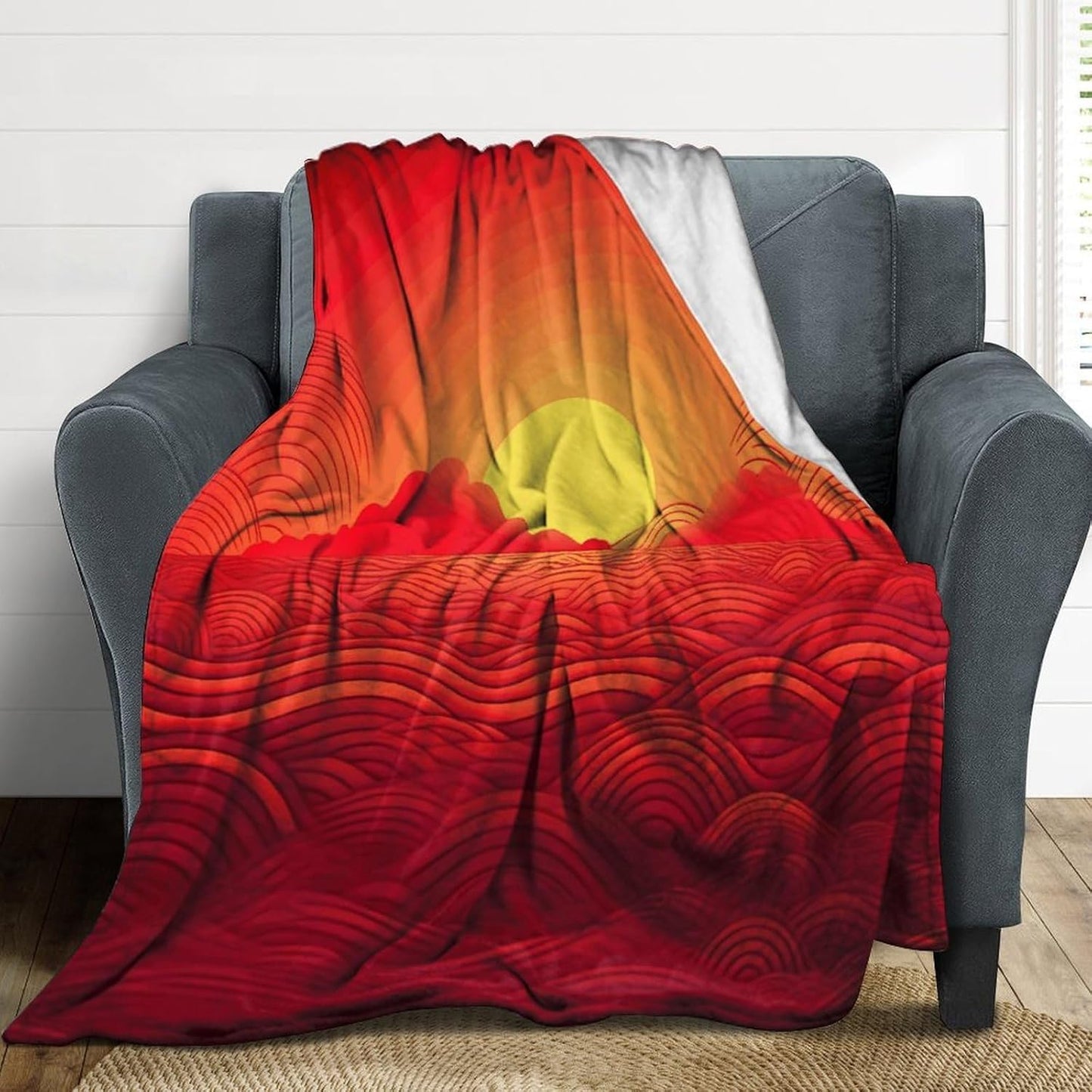 Red Sunrise Blanket Super Soft Lightweight Throw Blanket Cute Cozy Warm Bed Blanket Decorative Fuzzy Blanket All-Season Home Decor Gift for Sofa Couch Living Room 60"*80"（150 * 200cm）
